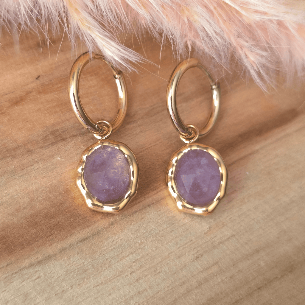 Boucles d'Oreilles Pendantes Améthyste en Acier Inoxydable