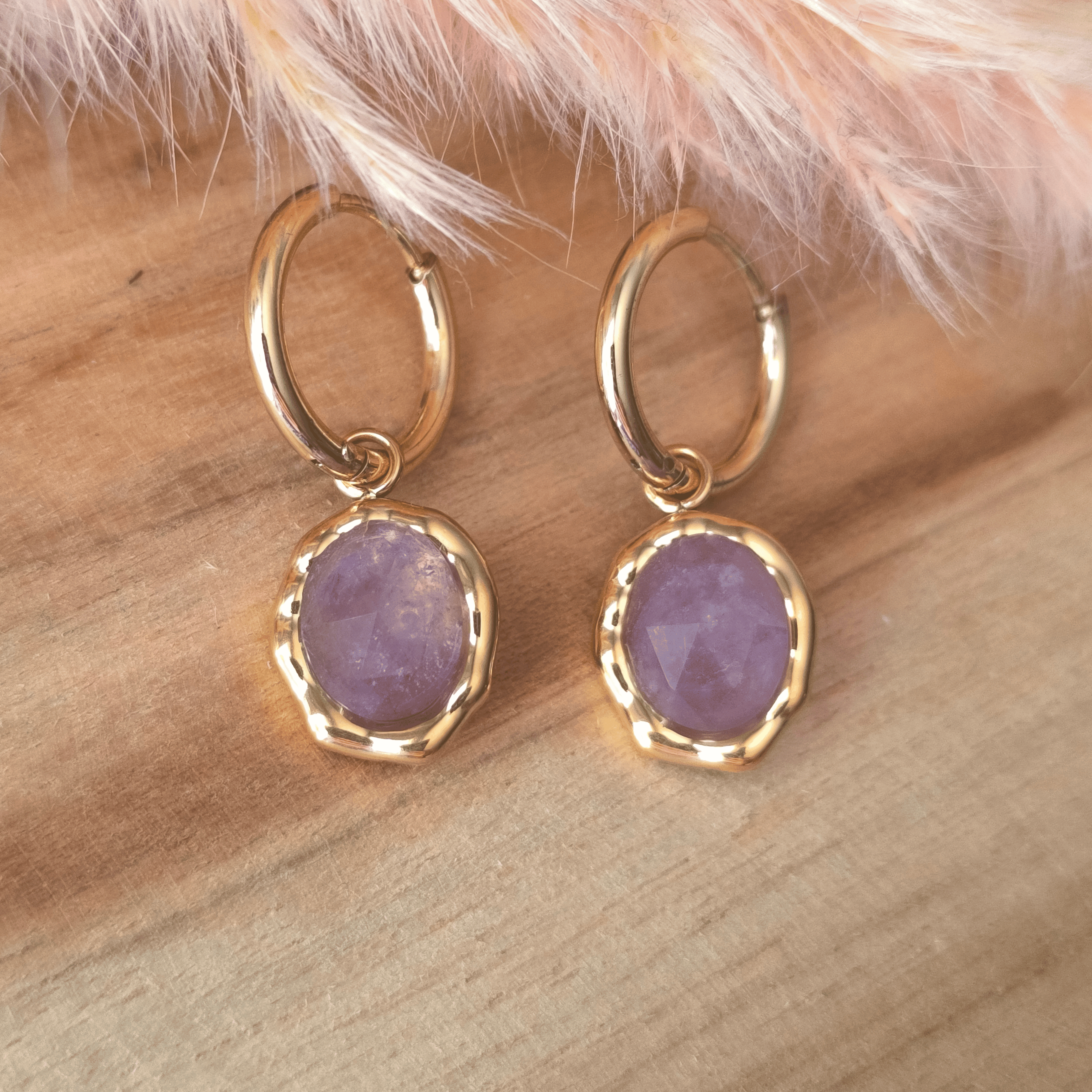 Boucles d'Oreilles Pendantes Améthyste en Acier Inoxydable