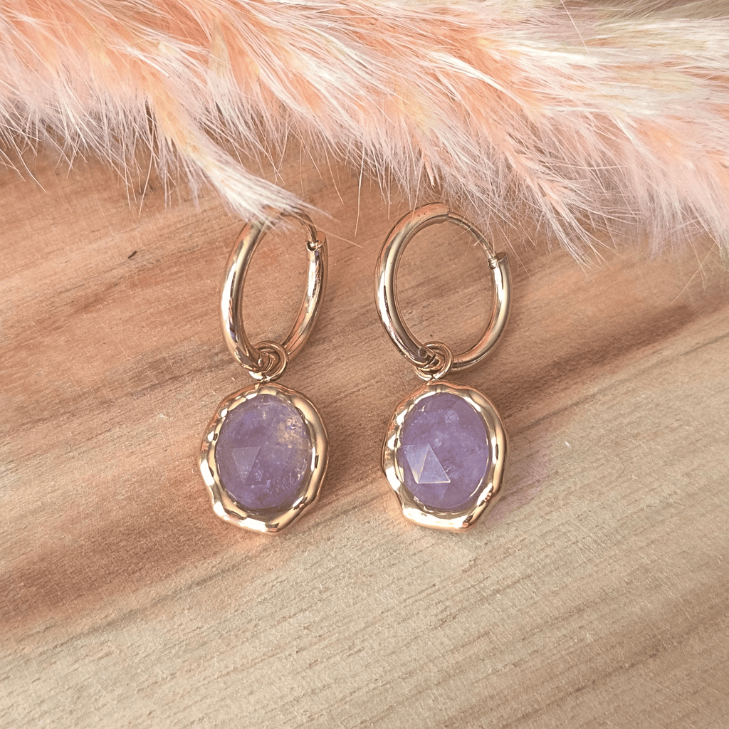 Boucles d'Oreilles Pendantes Améthyste en Acier Inoxydable