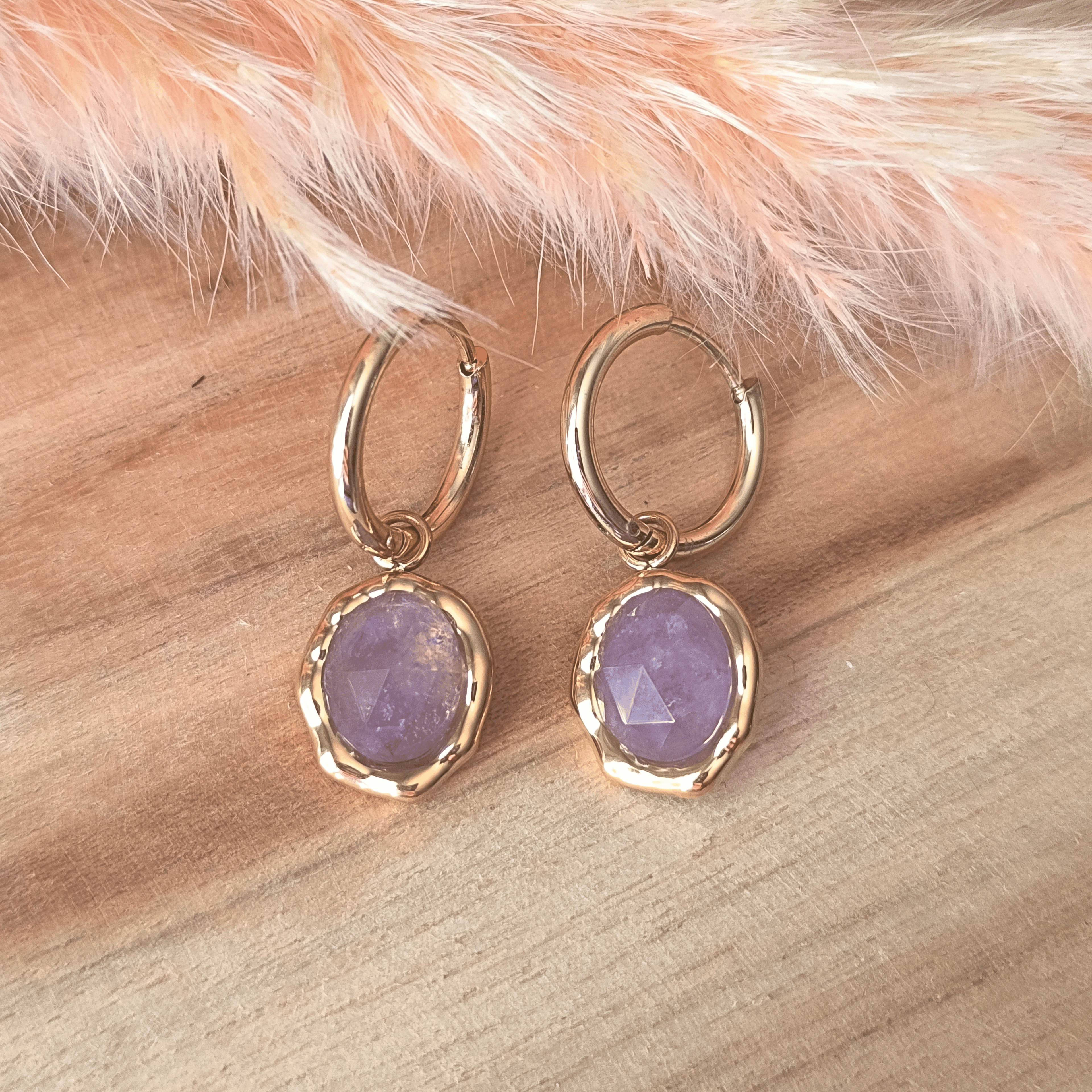 Boucles d'Oreilles Pendantes Améthyste en Acier Inoxydable