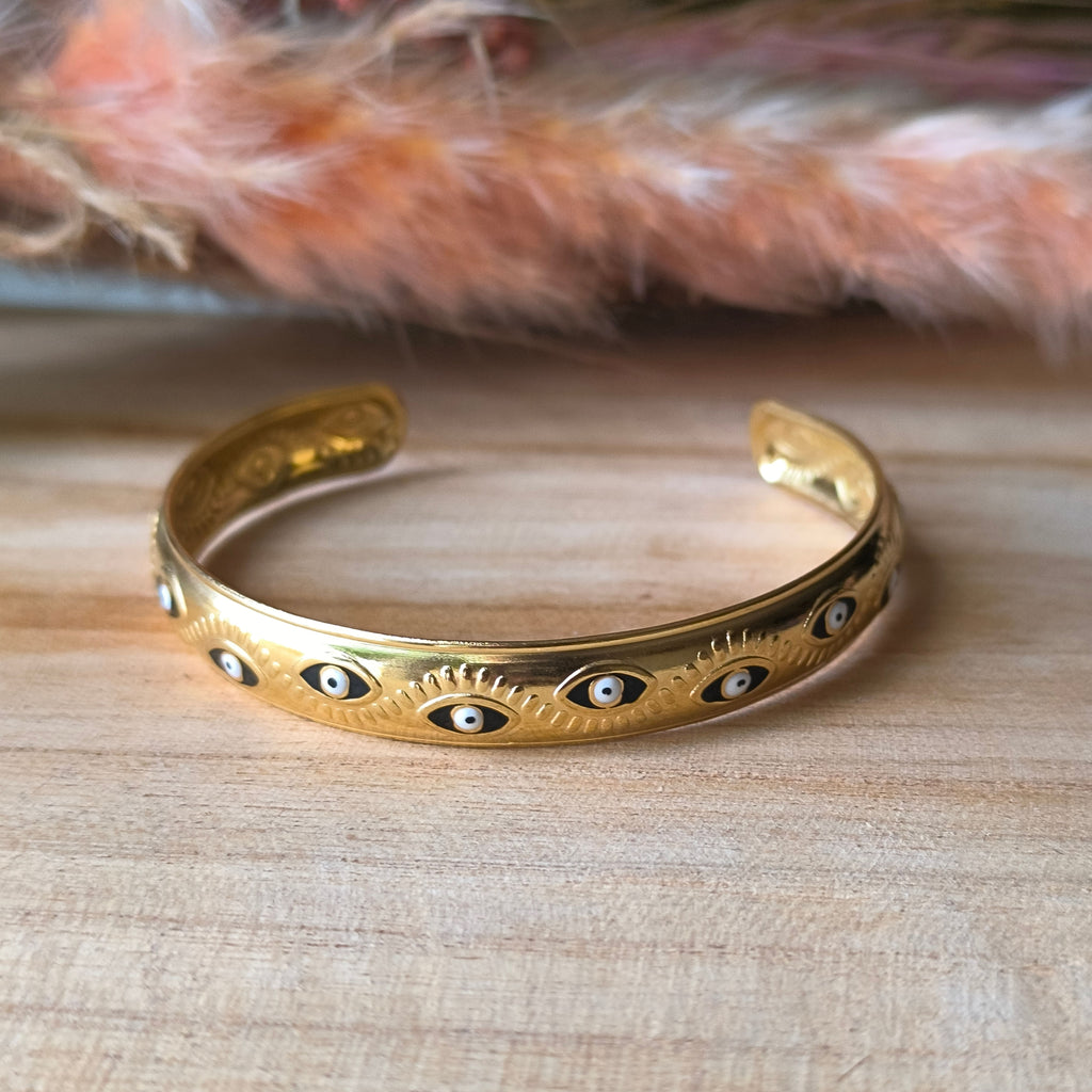 Bracelet jonc ouvert en acier inoxydable – Motif Œil