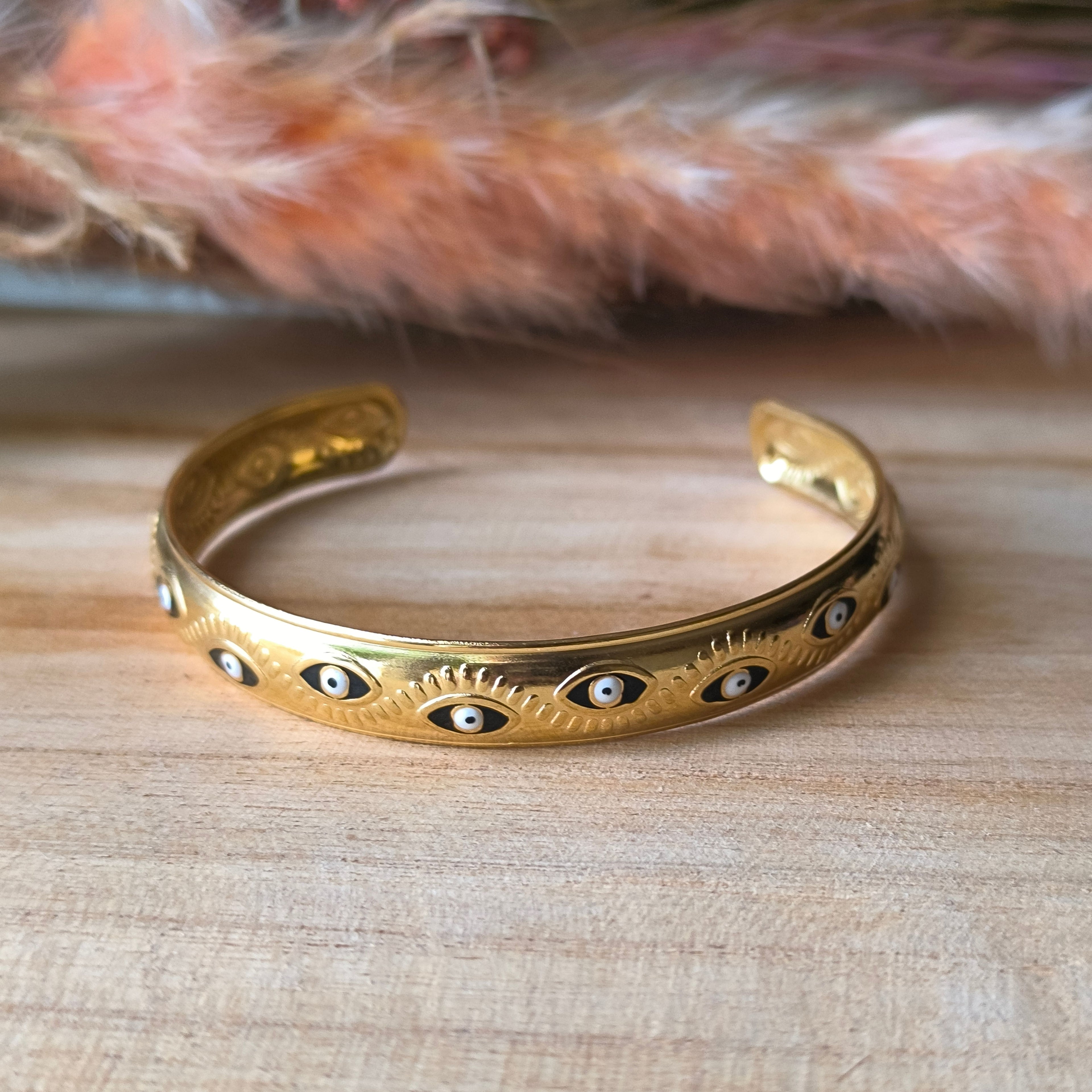 Bracelet jonc ouvert en acier inoxydable – Motif Œil