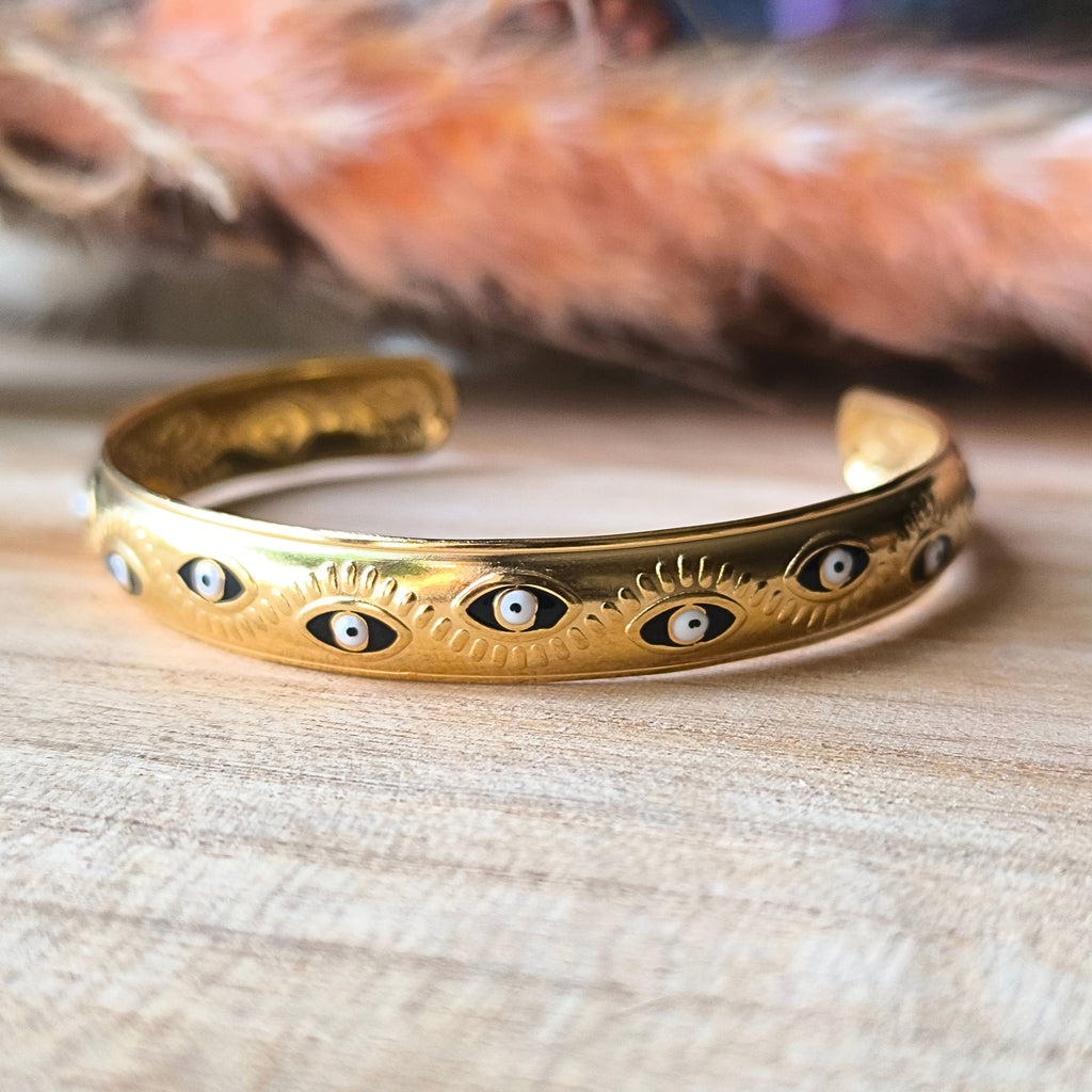 Bracelet jonc ouvert en acier inoxydable – Motif Œil