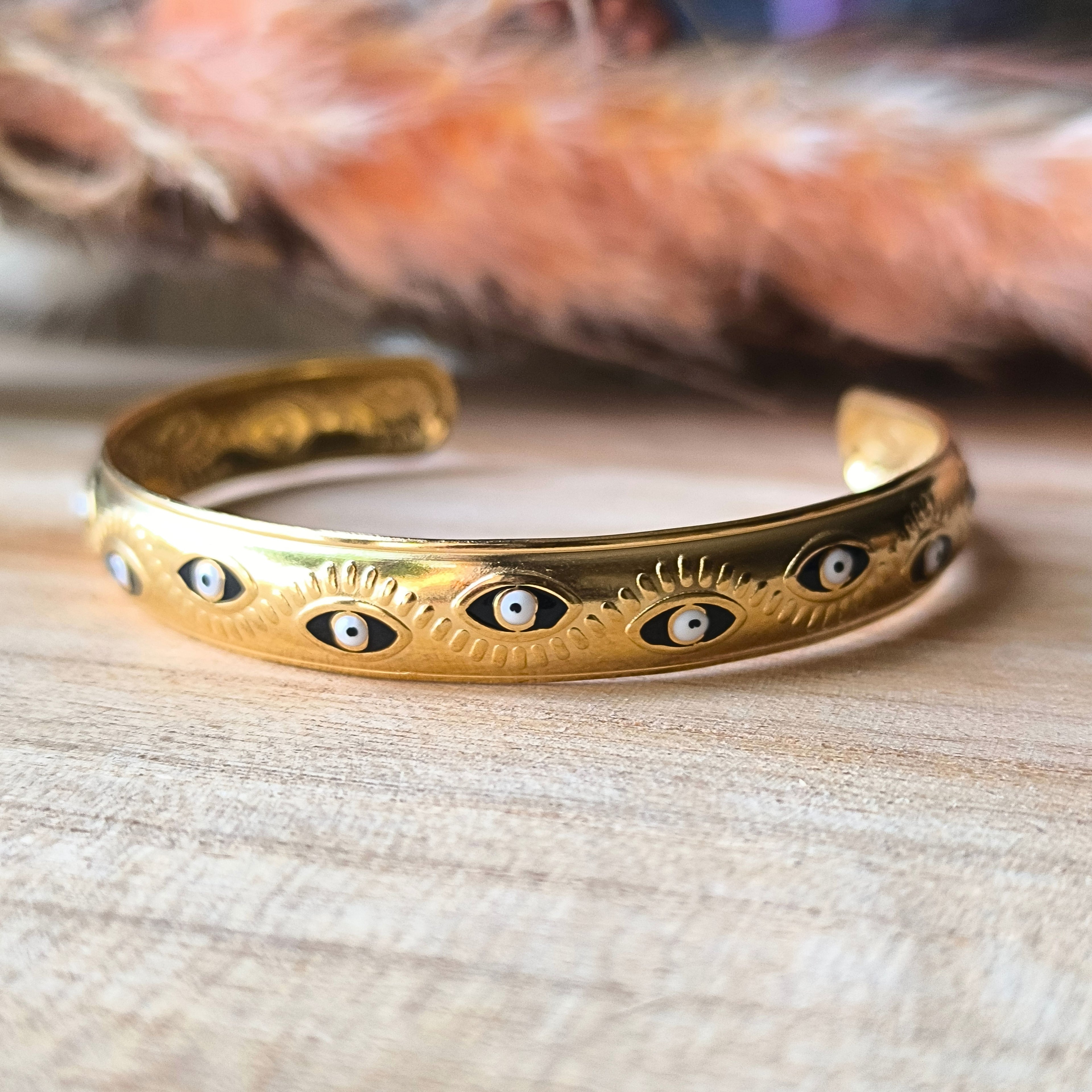 Bracelet jonc ouvert en acier inoxydable – Motif Œil