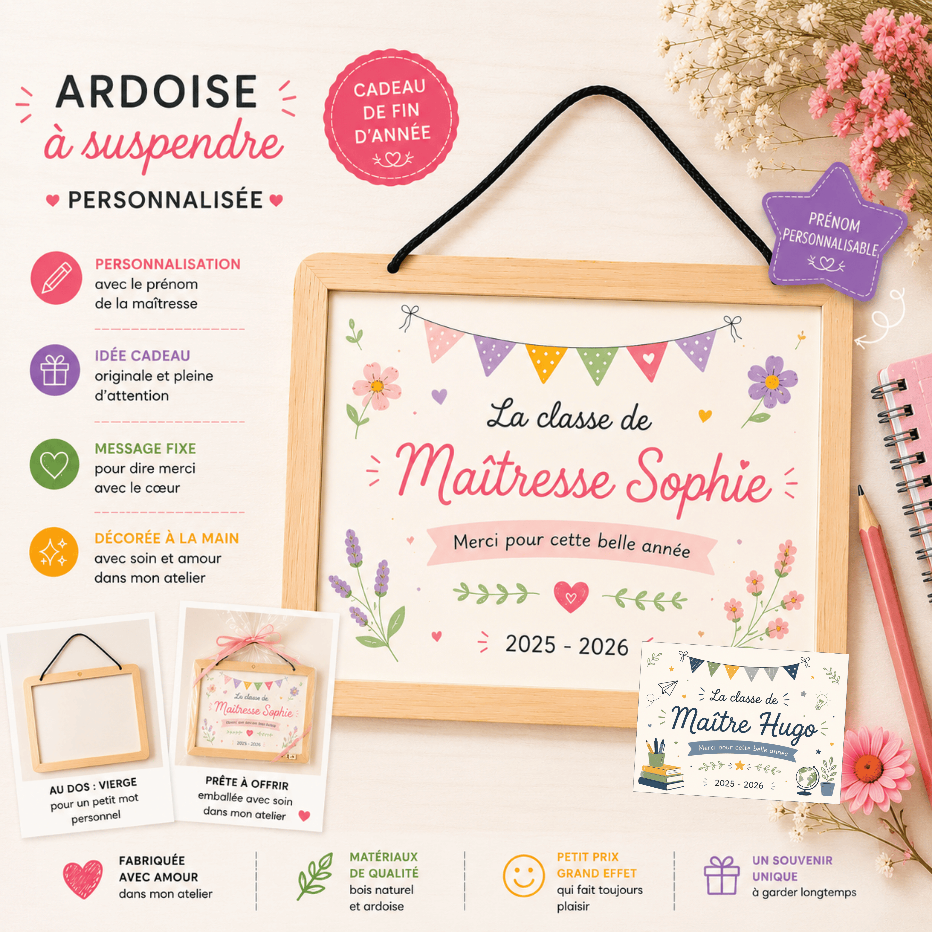 Ardoise à suspendre personnalisée – Cadeau de fin d'année