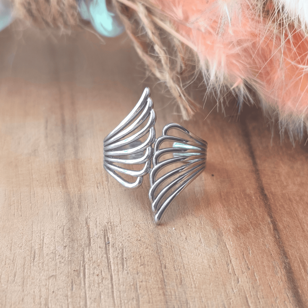 Bague Ailes d'Ange Réglable en Acier Inoxydable
