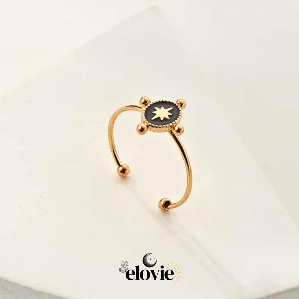 Bague fine réglable en acier inoxydable – Étoile sur le dessus et intérieur noir