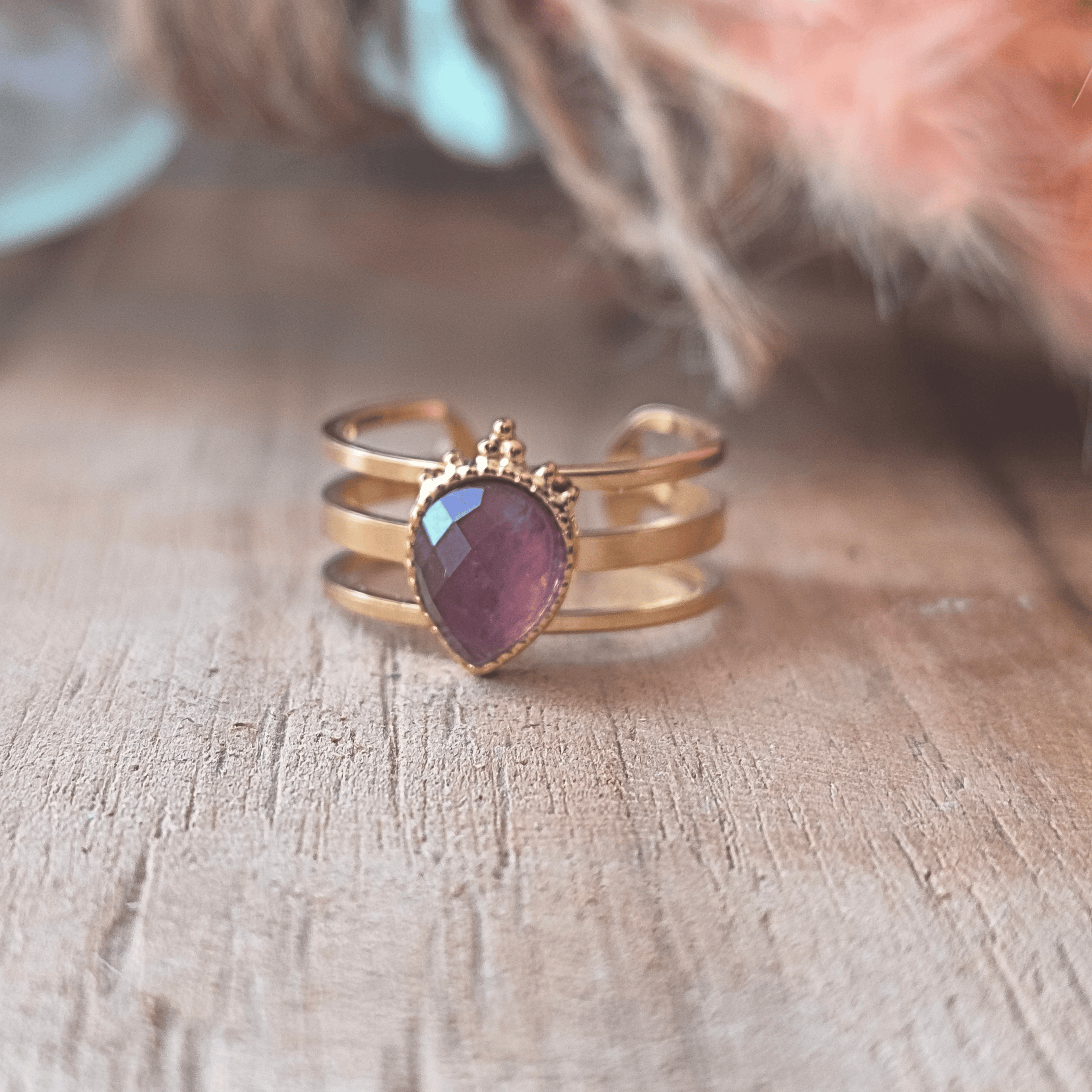 Bague Améthyste en Acier Inoxydable