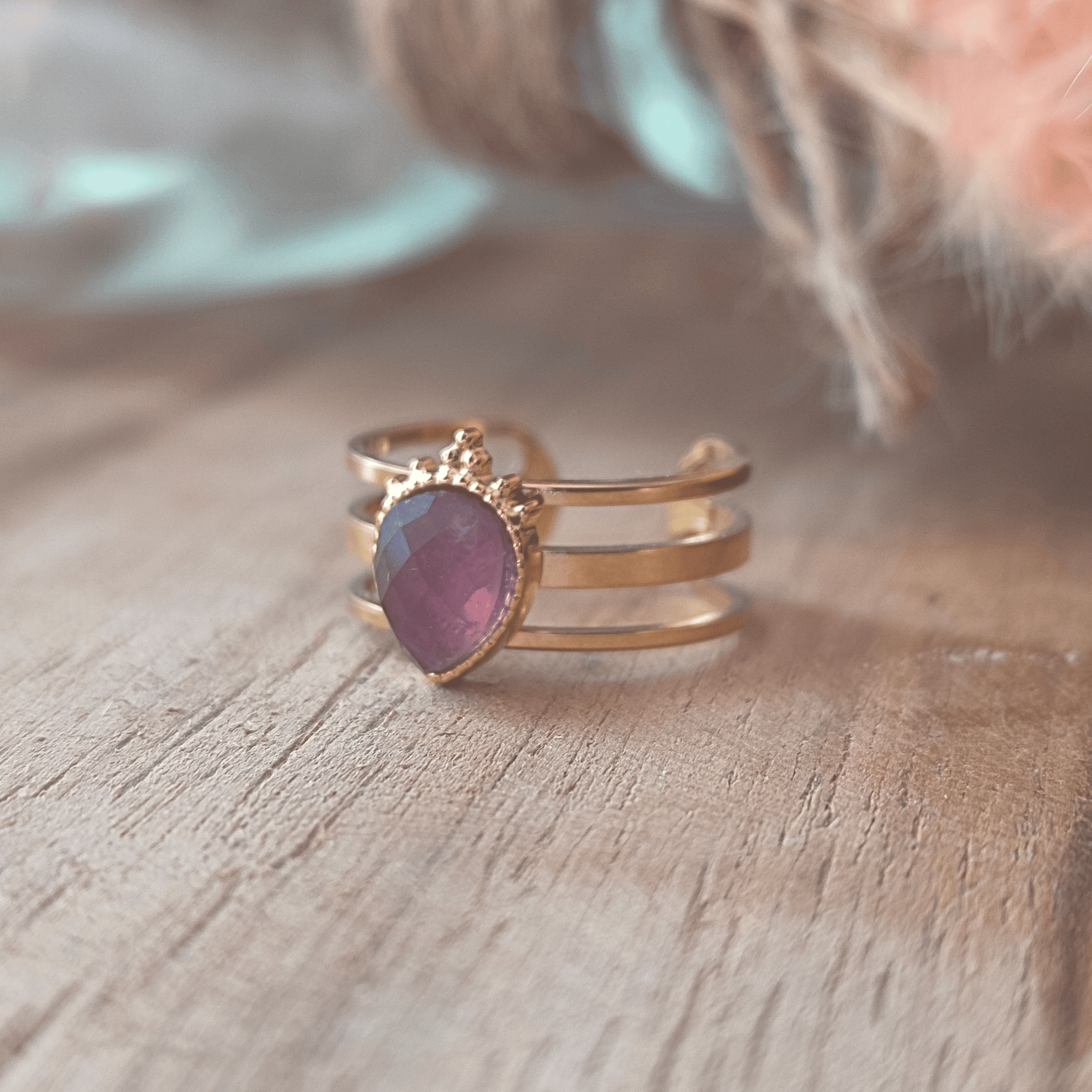 Bague Améthyste en Acier Inoxydable