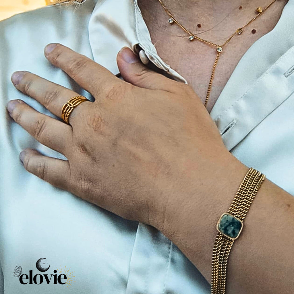 Bague dorée réglable en acier inoxydable