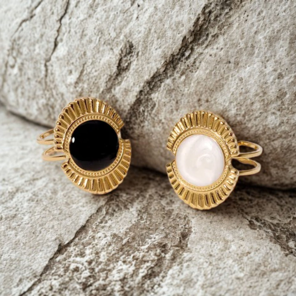 Bague Dorée Noir ou Blanc – Acier Inoxydable, Taille Réglable