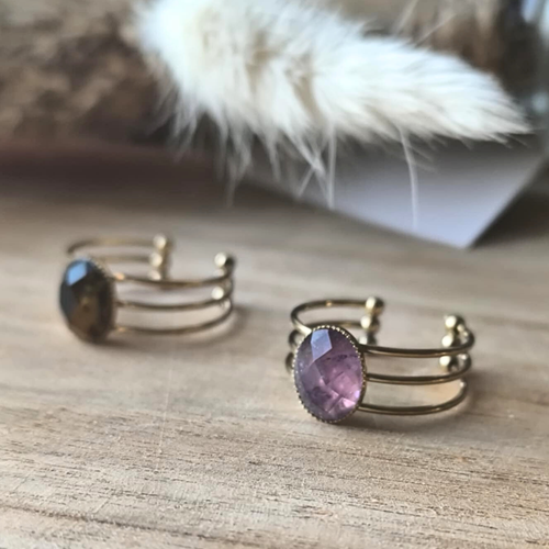 Bague 3 rangs en acier inoxydable avec pierre naturelle