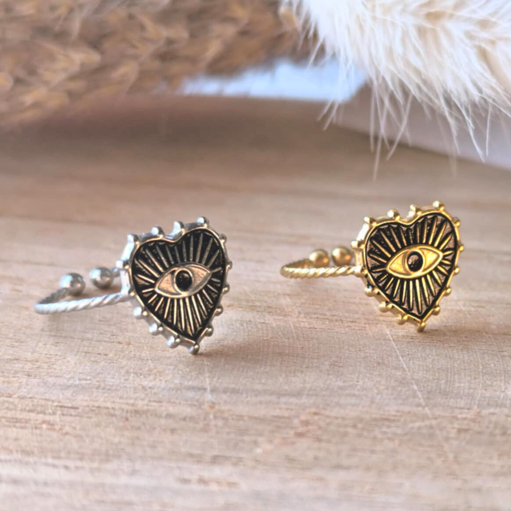 Bague cœur torsadée avec œil