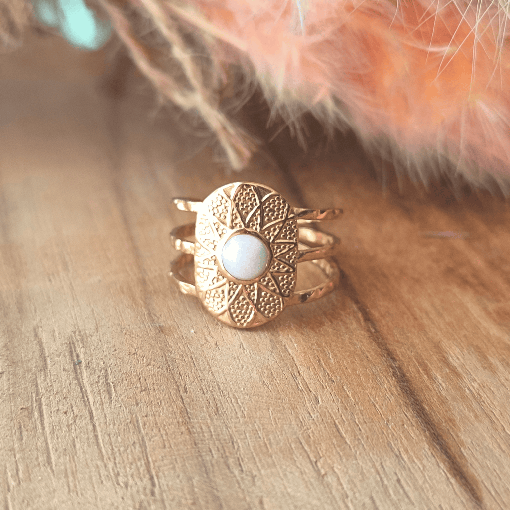 Bague 3 Rangs Réglable en Acier Inoxydable – Détail Blanc