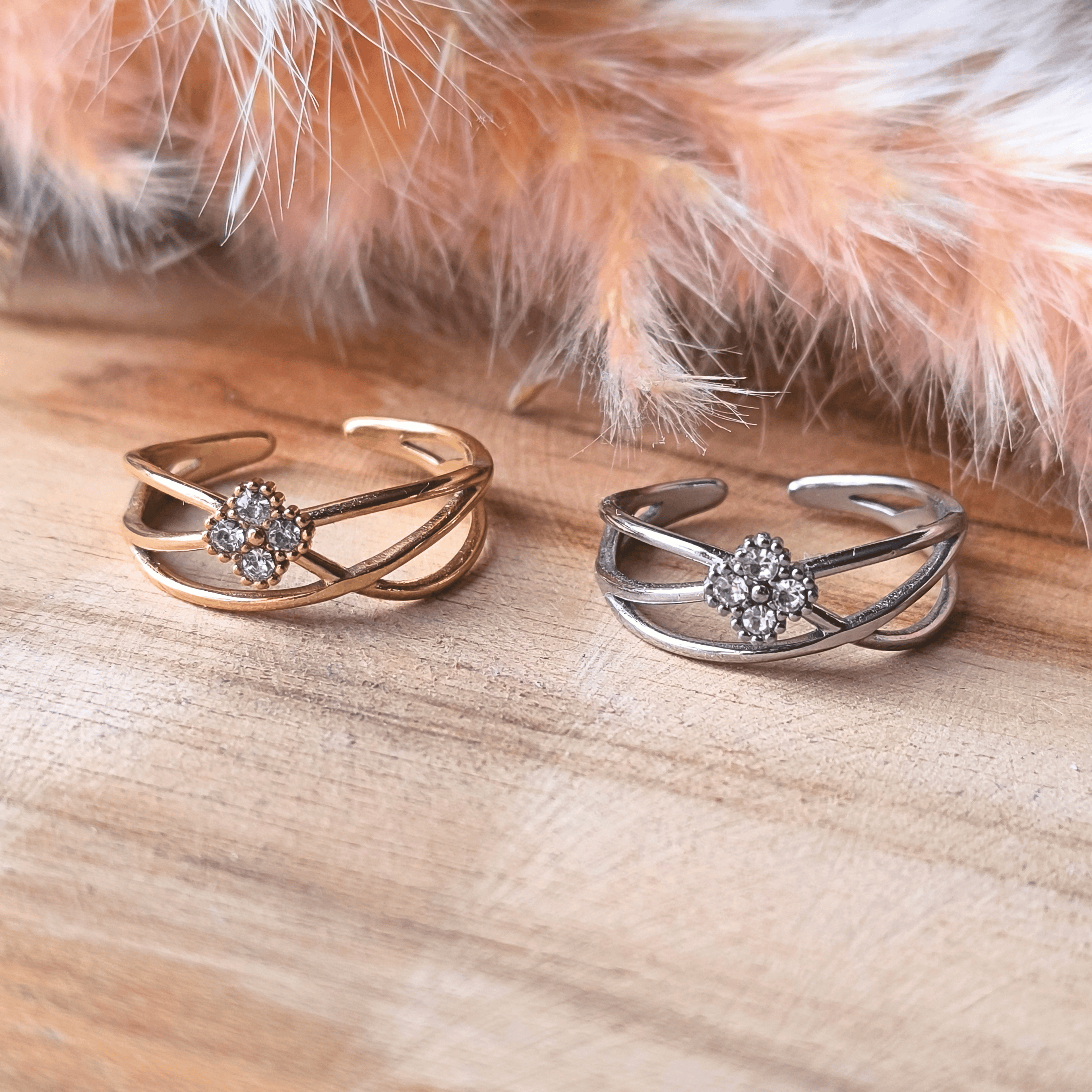 Bague acier inoxydable réglable – zircons