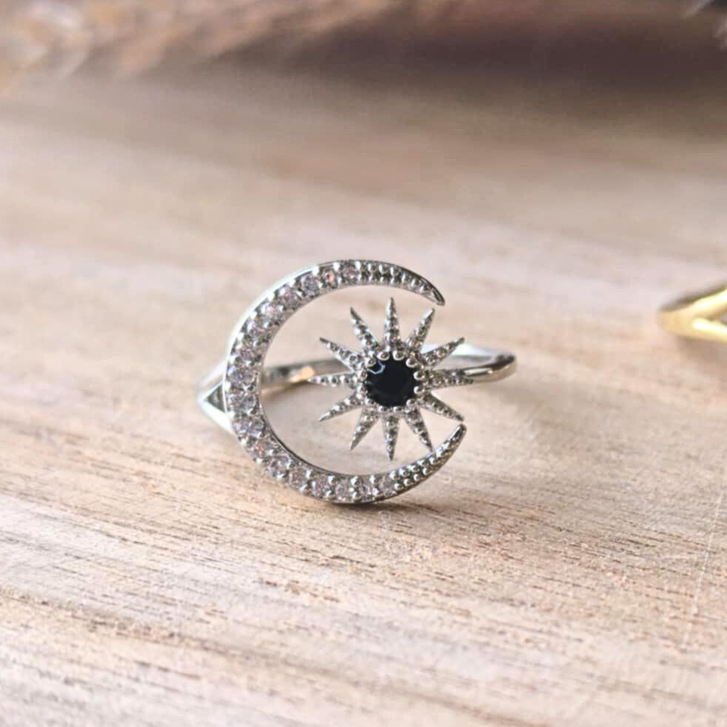 Bague réglable Soleil & Lune avec zircons