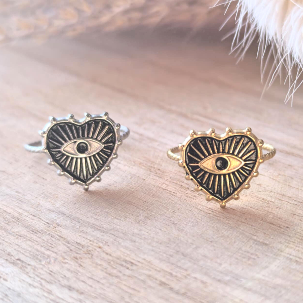 Bague cœur torsadée avec œil