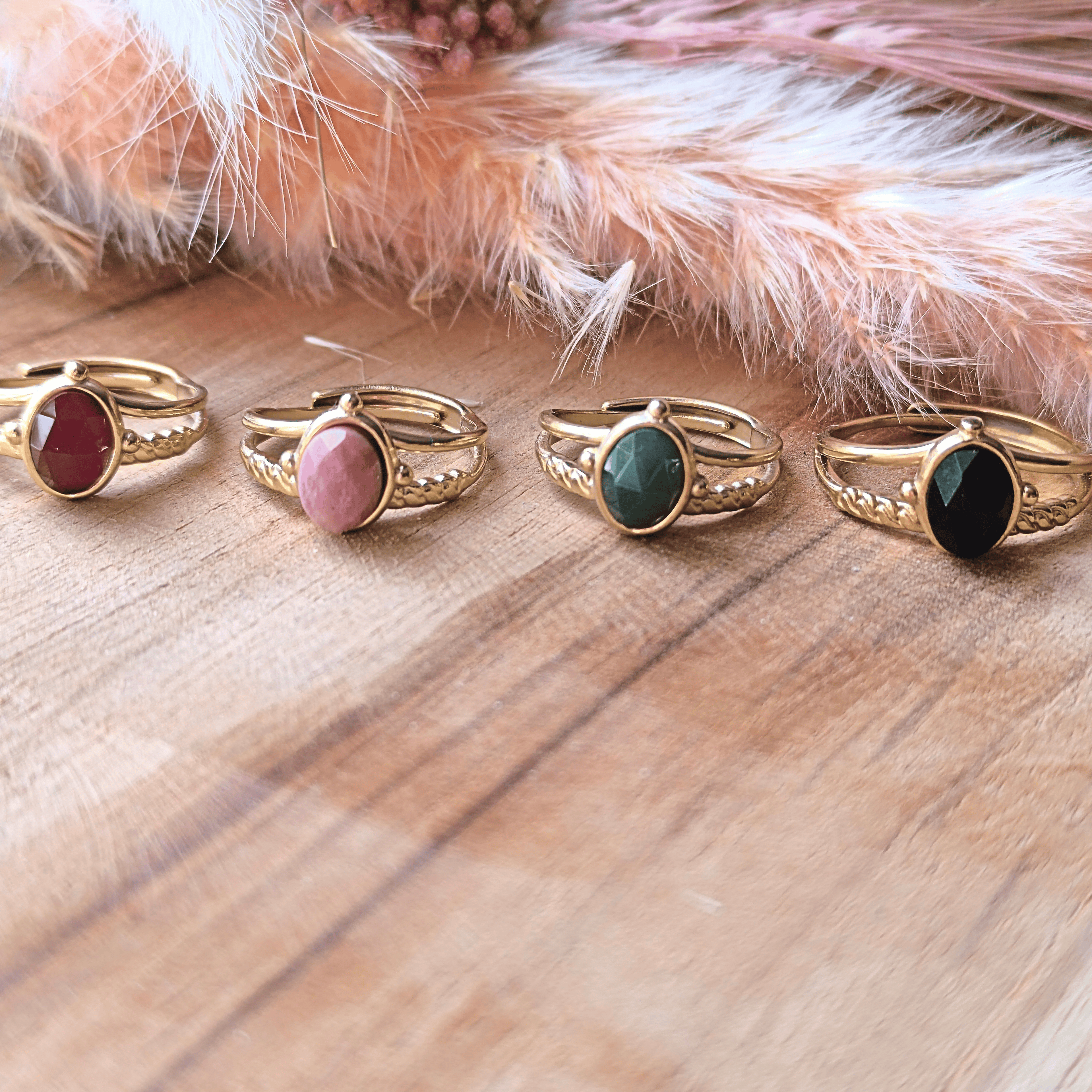 Bague acier inoxydable réglable – pierre naturelle