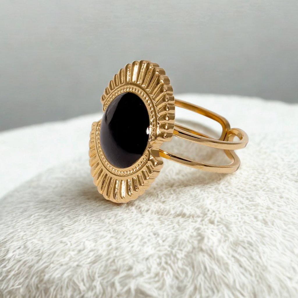 Bague Dorée Noir ou Blanc – Acier Inoxydable, Taille Réglable