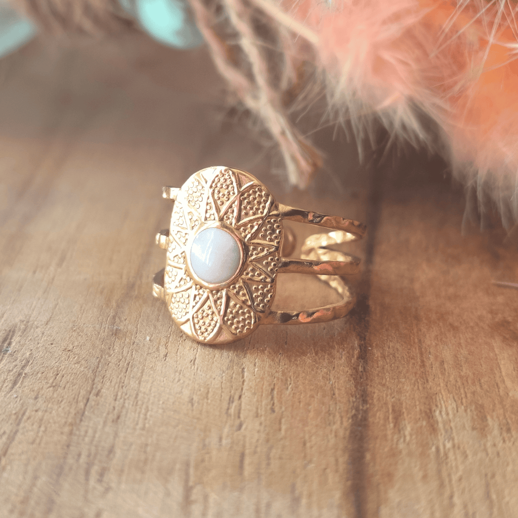 Bague 3 Rangs Réglable en Acier Inoxydable – Détail Blanc