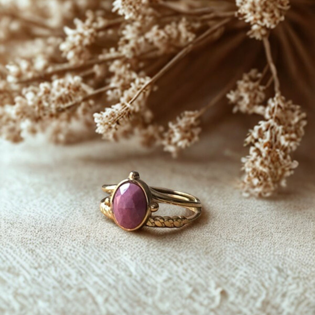 Bague réglable en acier inoxydable – Pierre naturelle au choix