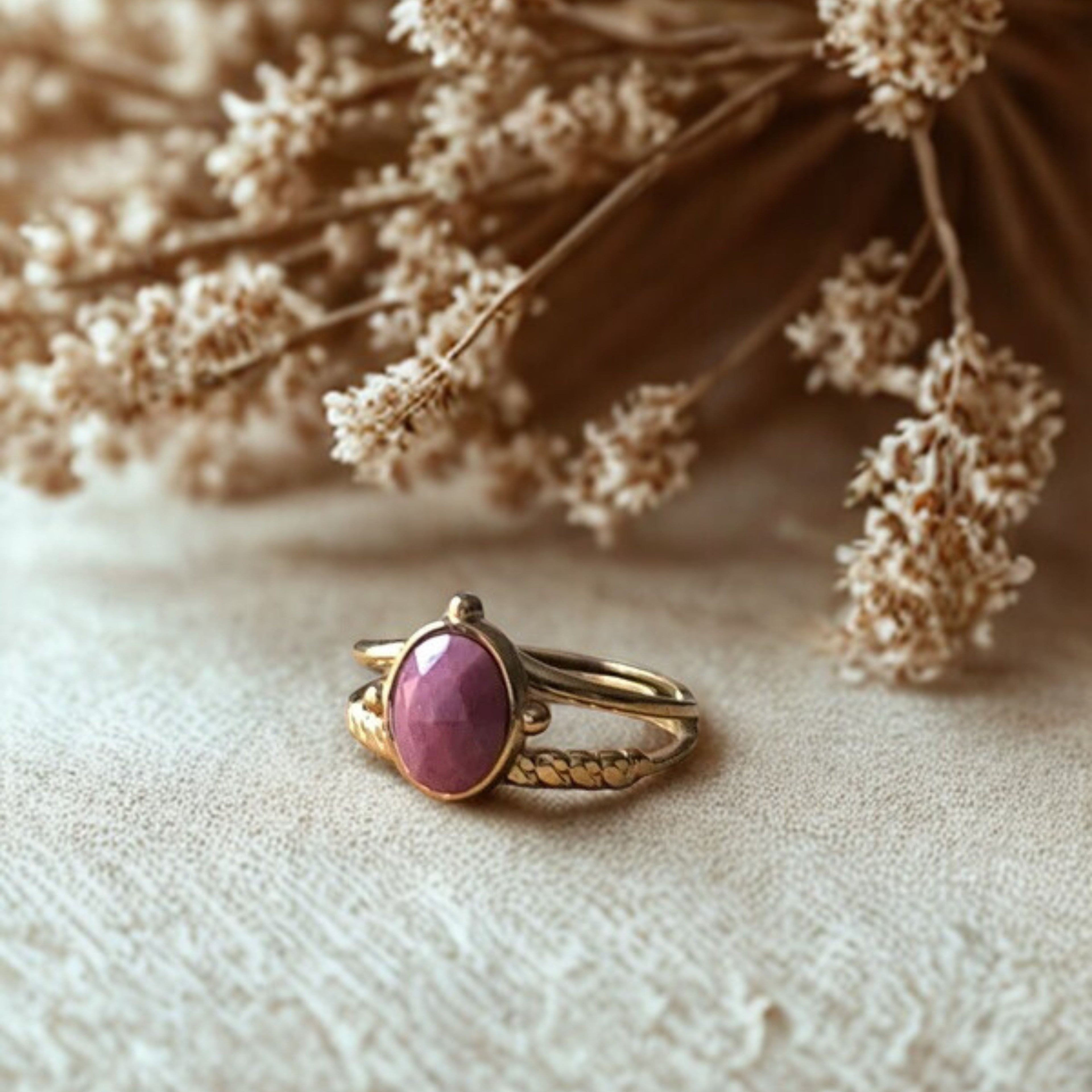 Bague réglable en acier inoxydable – Pierre naturelle au choix