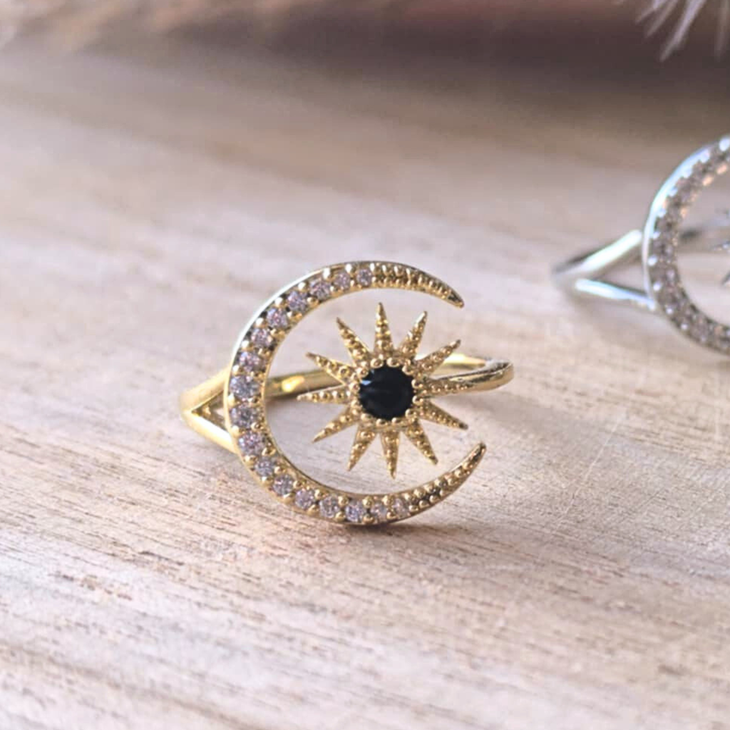 Bague réglable Soleil & Lune avec zircons