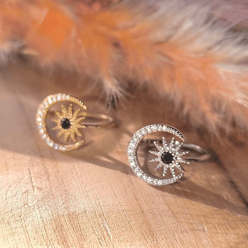 Bague réglable Soleil & Lune avec zircons