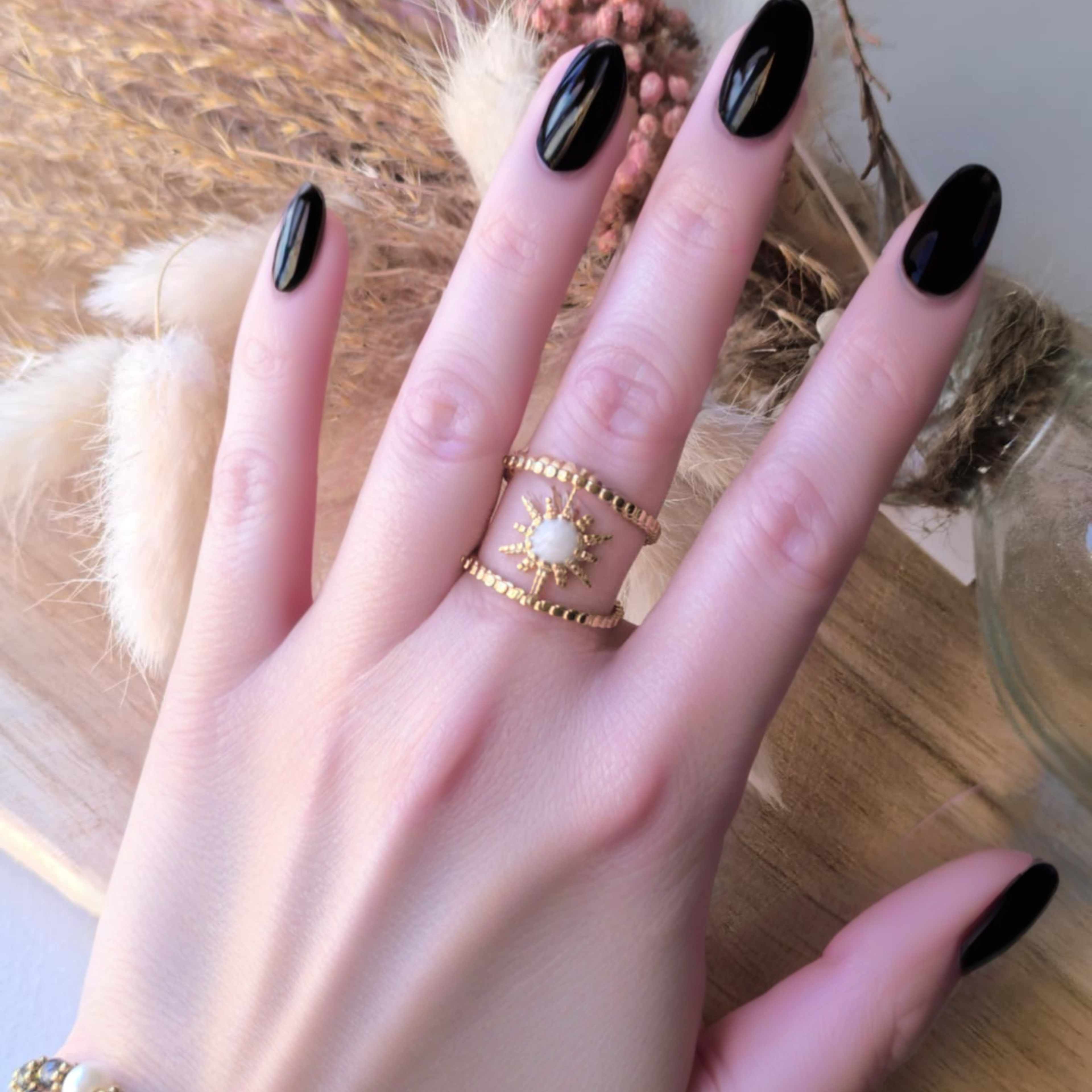 Bague Soleil – acier inoxydable avec intérieur nacré