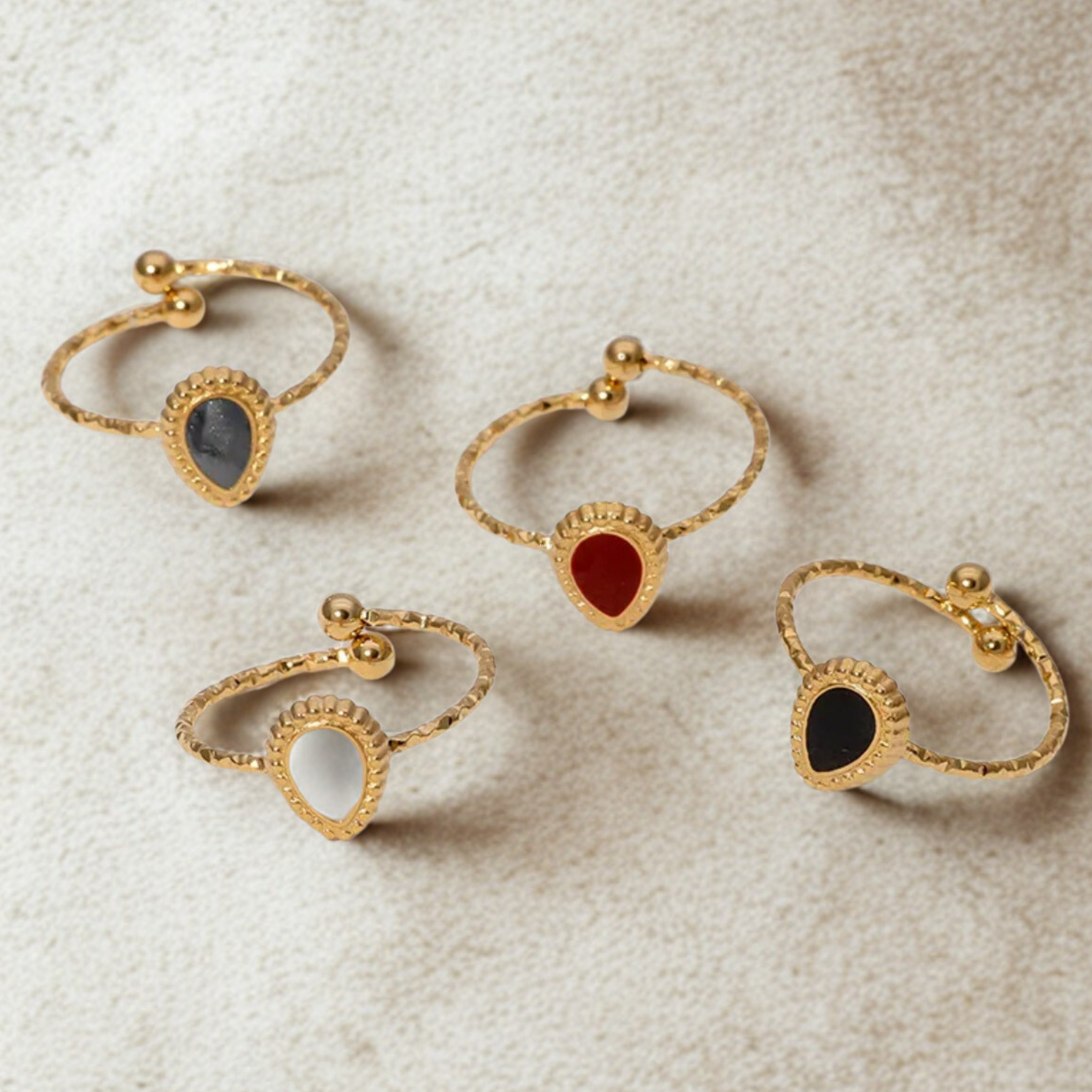 Bague Réglable en Acier Inoxydable Femme – Design Goutte Minimaliste