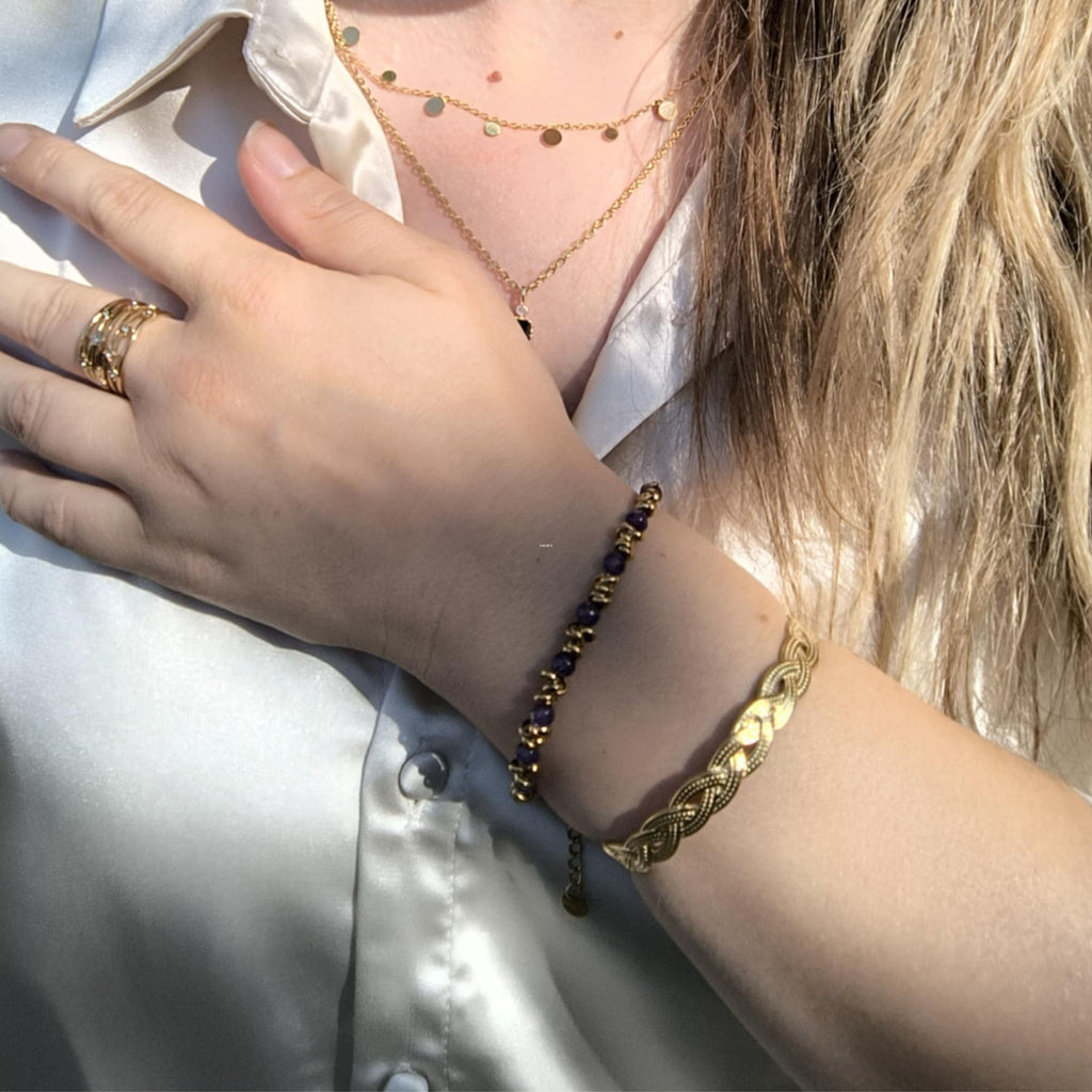 Bracelet Jonc Tressé en Acier Inoxydable Taille Réglable