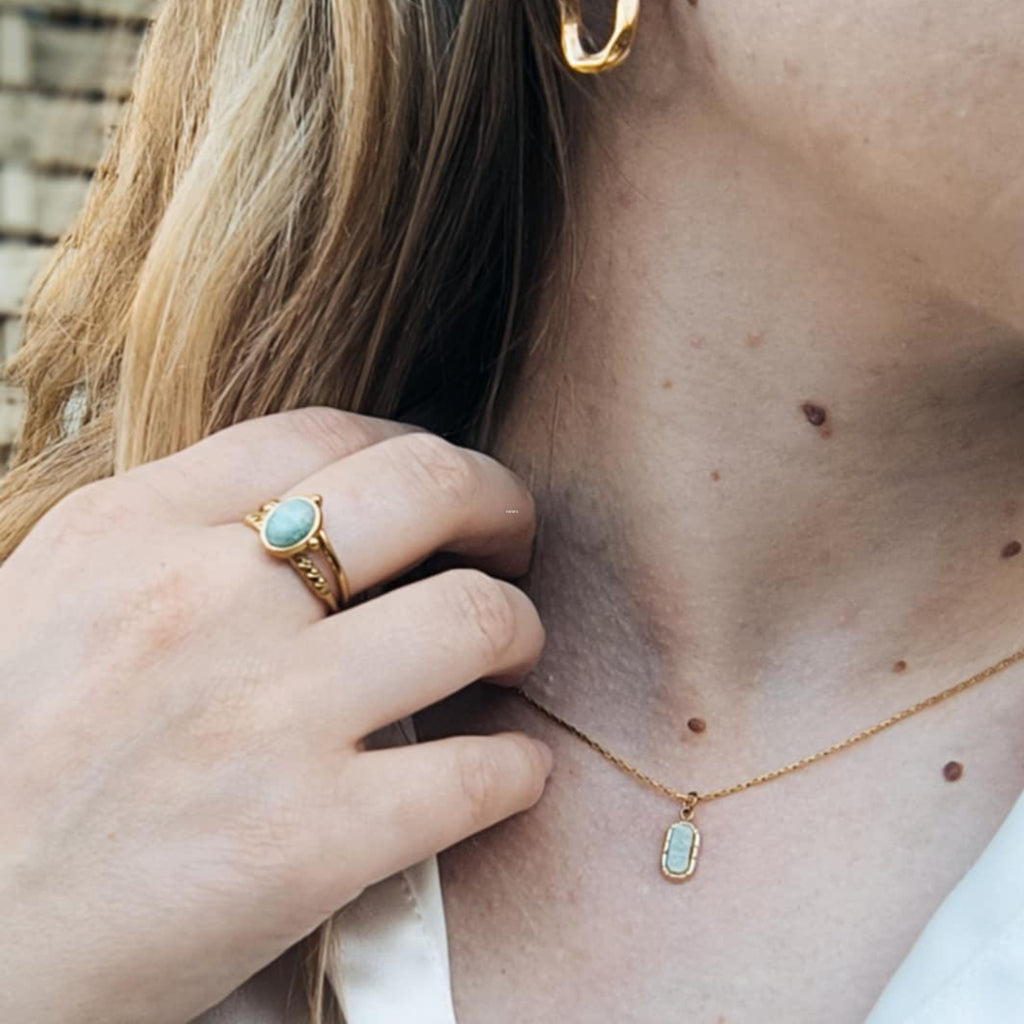 Bague réglable en acier inoxydable – Pierre naturelle au choix