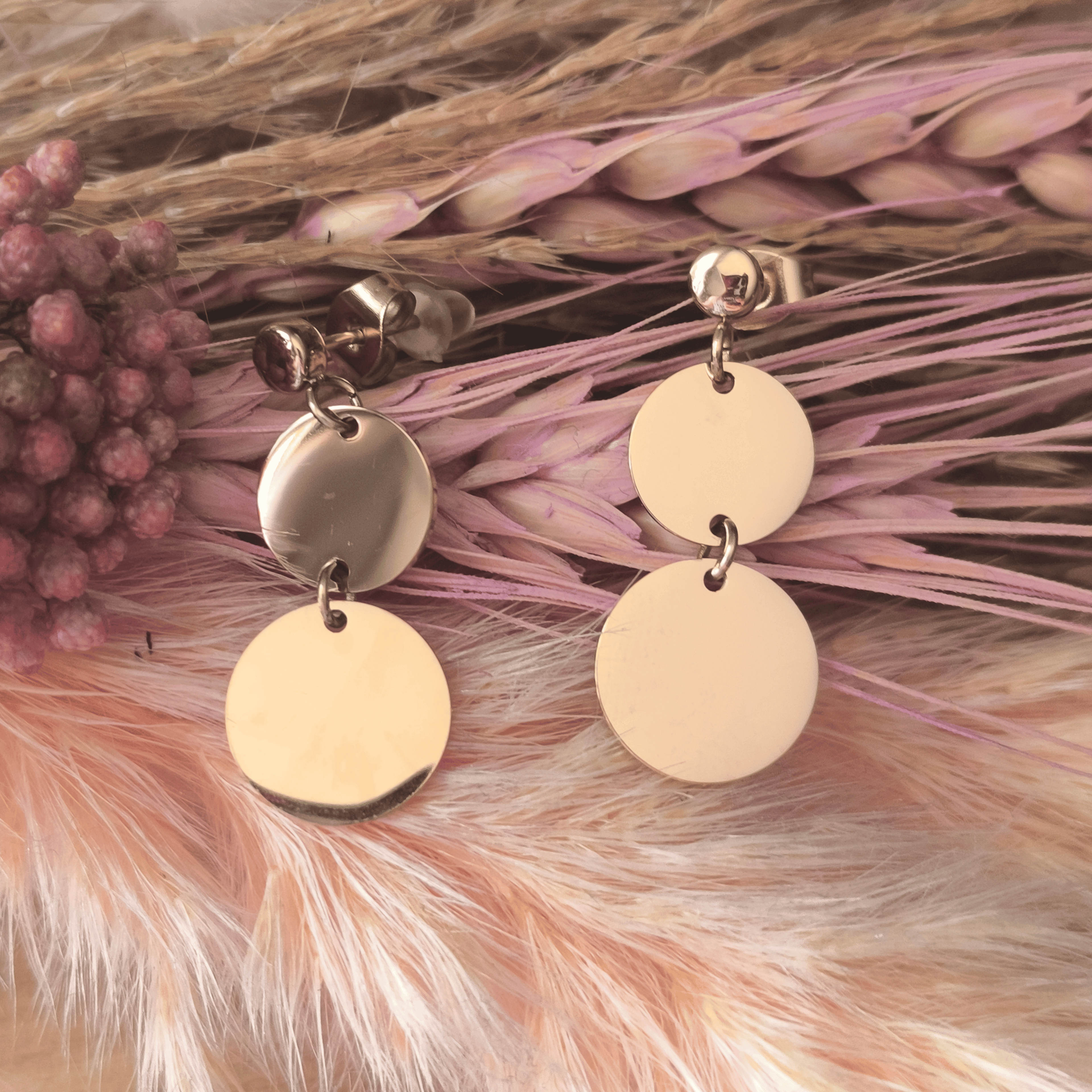 Boucles d'Oreilles Doubles Cercles Pendants en Acier Inoxydable
