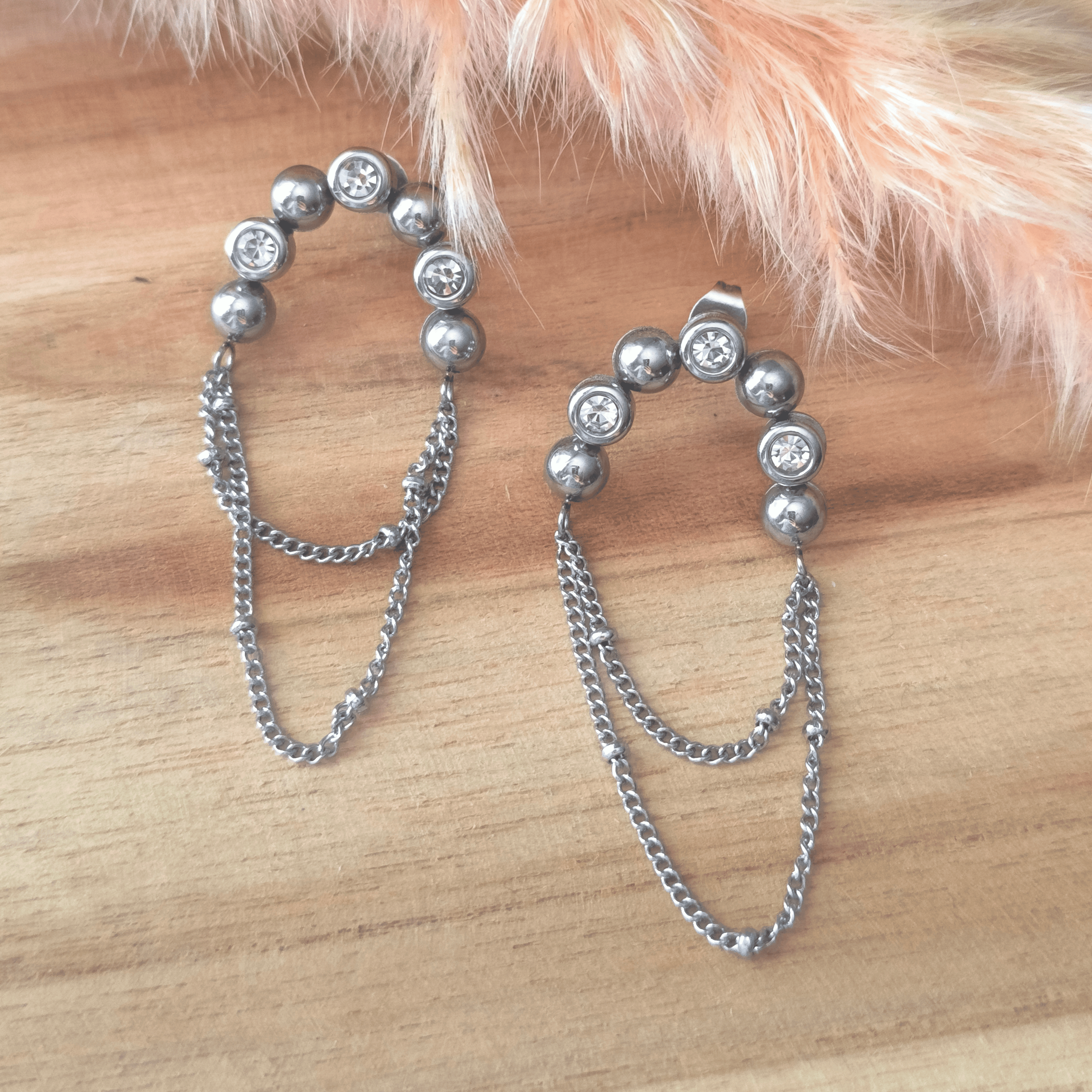 Boucles d'Oreilles Pendantes à Chaîne en Acier Inoxydable