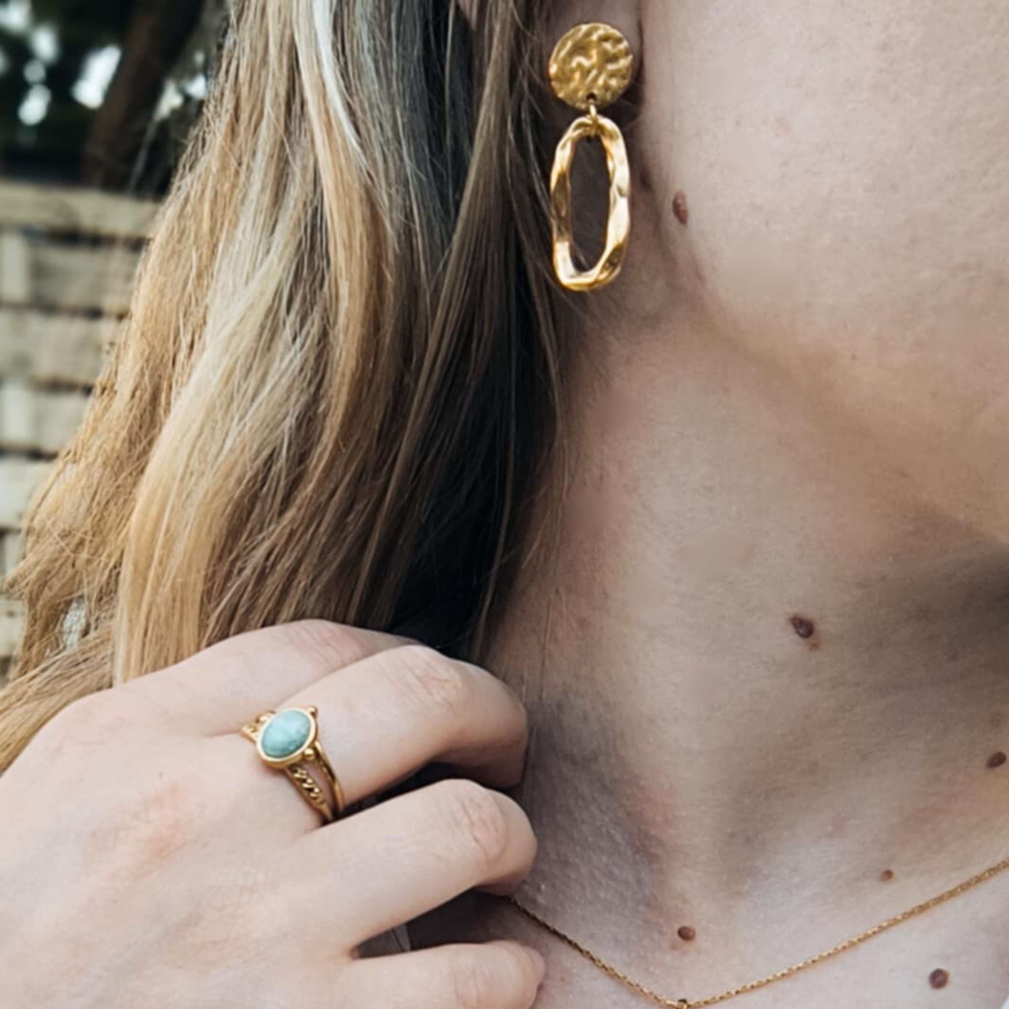 Boucles d’Oreilles Martelées – Cercle & Ovale Creux en Acier Inoxydable