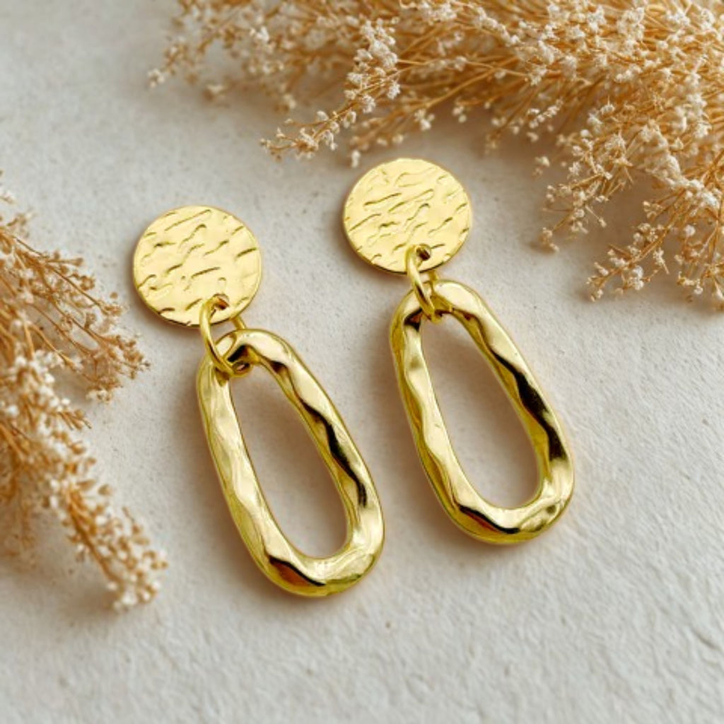 Boucles d’Oreilles Martelées – Cercle & Ovale Creux en Acier Inoxydable