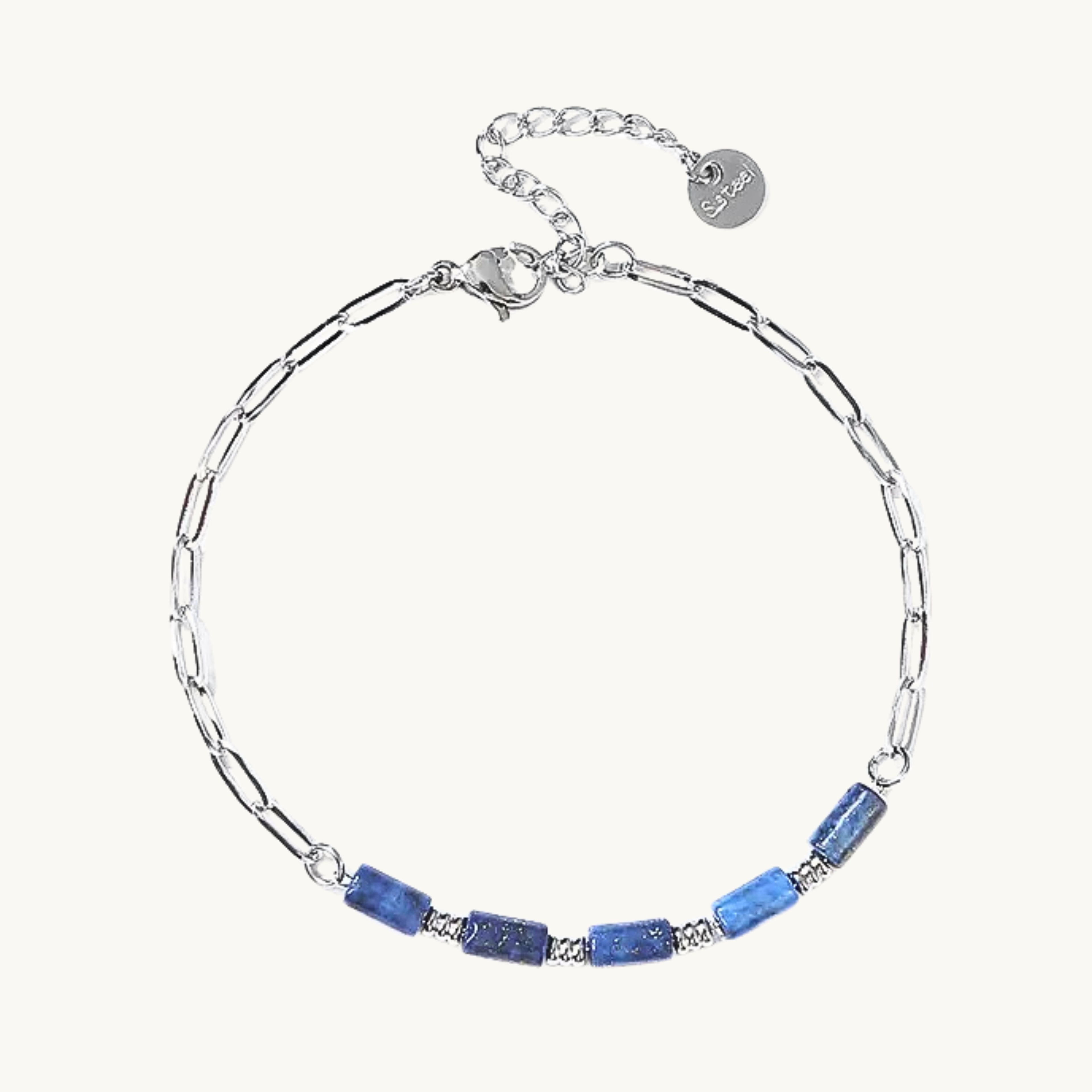 Bracelet en pierre naturelle & acier inoxydable – Œil de tigre ou Lapis-lazuli