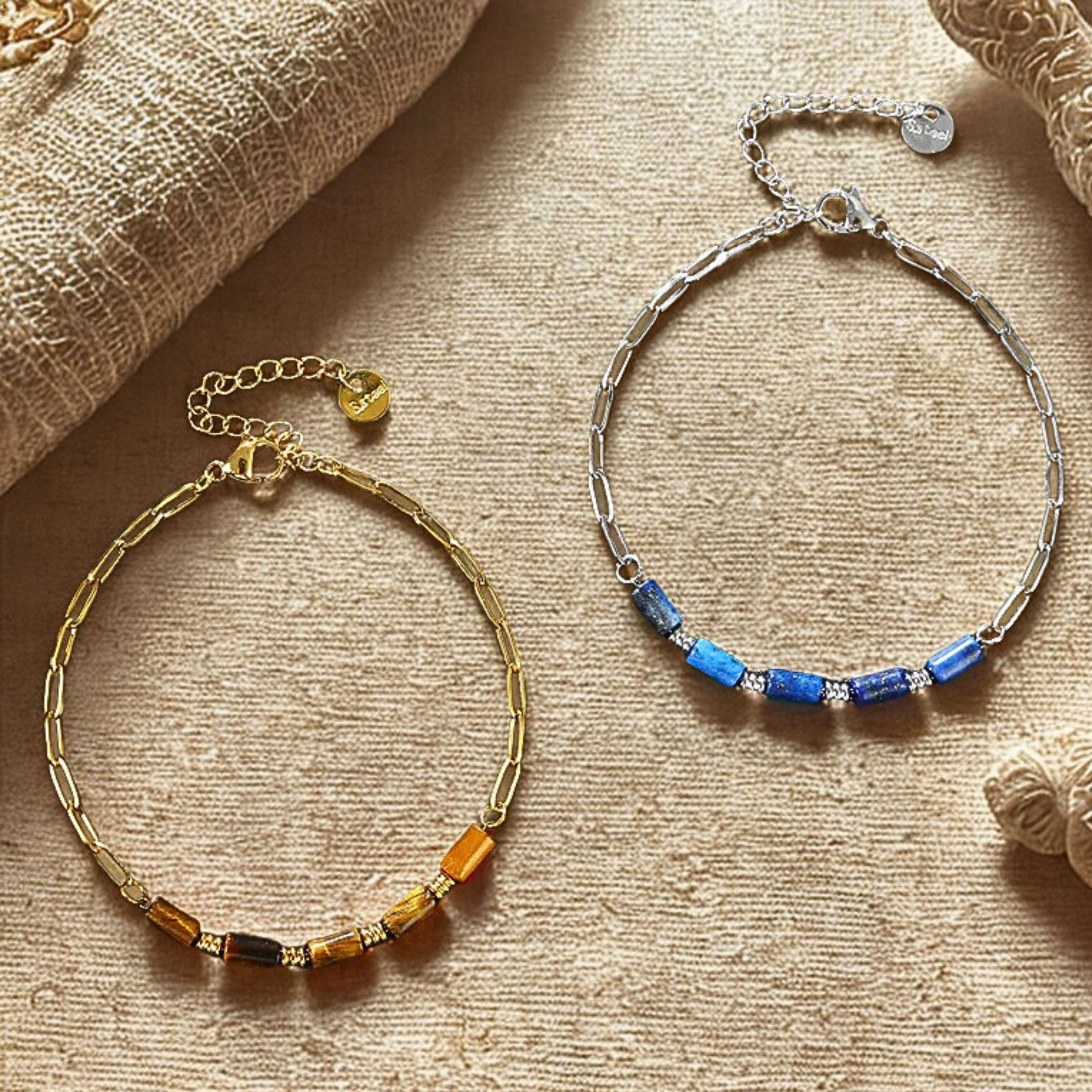 Bracelet en pierre naturelle & acier inoxydable – Œil de tigre ou Lapis-lazuli
