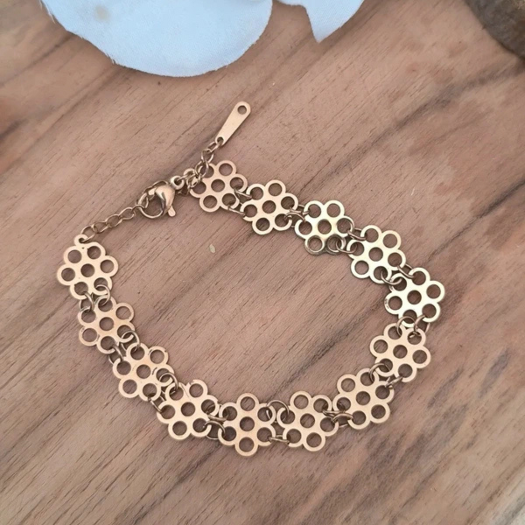 Bracelet acier inoxydable ajouré fleurs – Motif ruche abeille tendance
