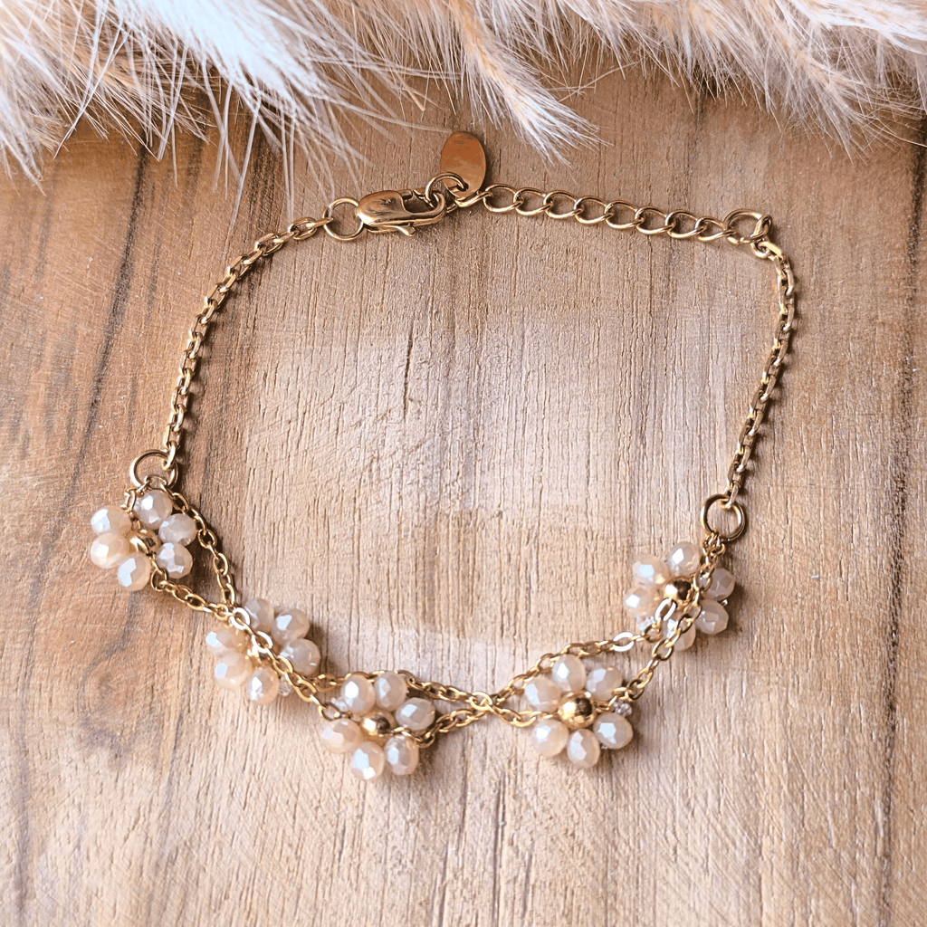Bracelet double perles fleurs