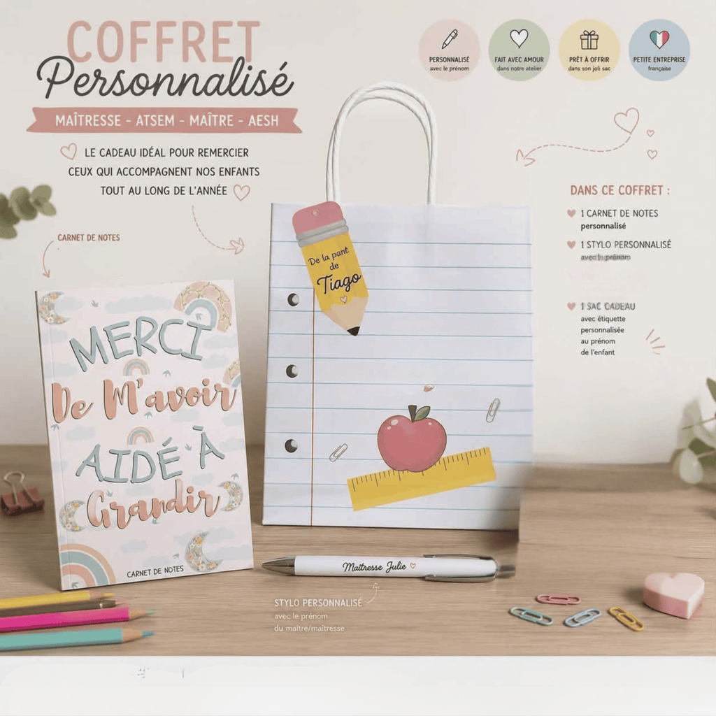 Coffret Personnalisé Maîtresse, Maître, ATSEM ou AESH
