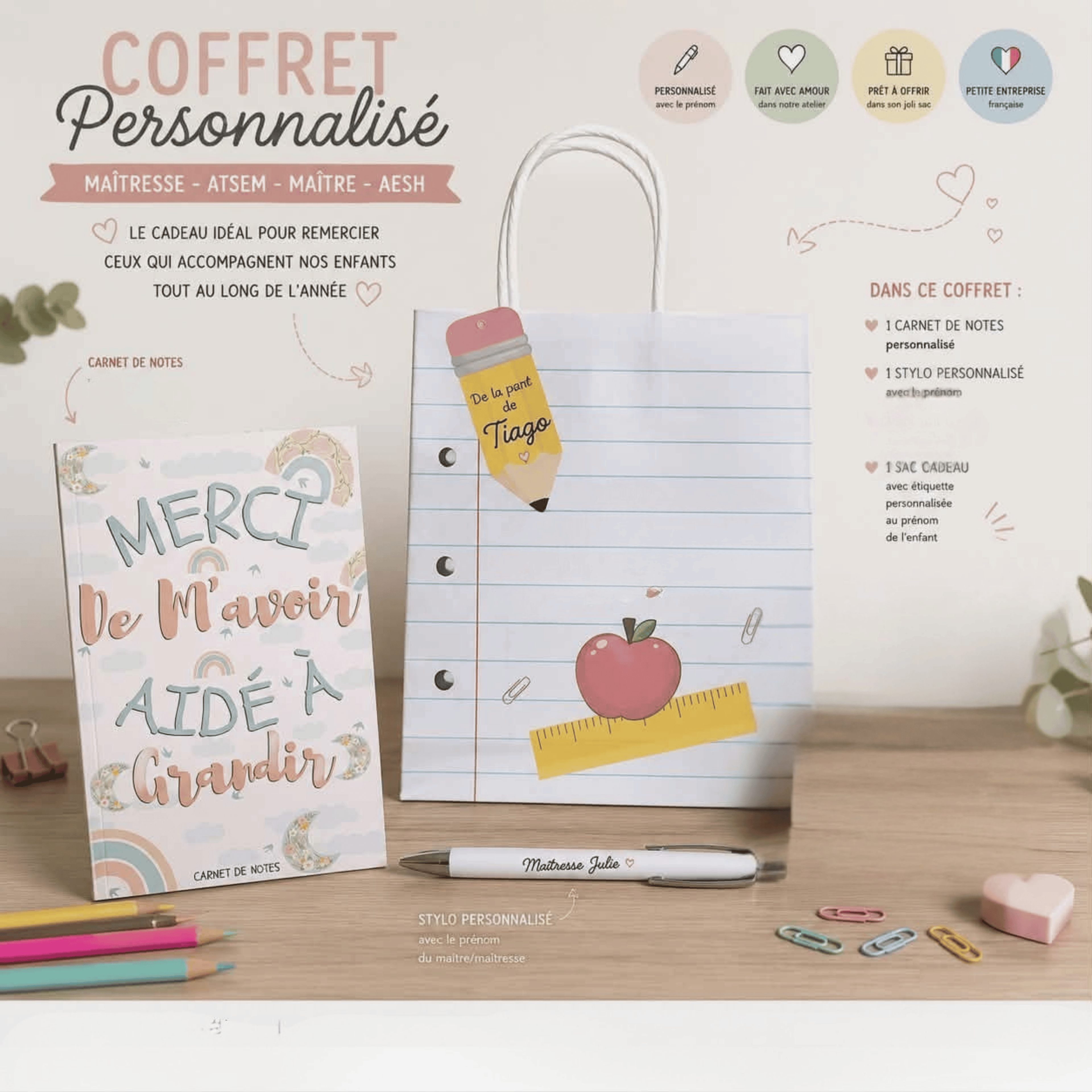 Coffret Personnalisé Maîtresse, Maître, ATSEM ou AESH