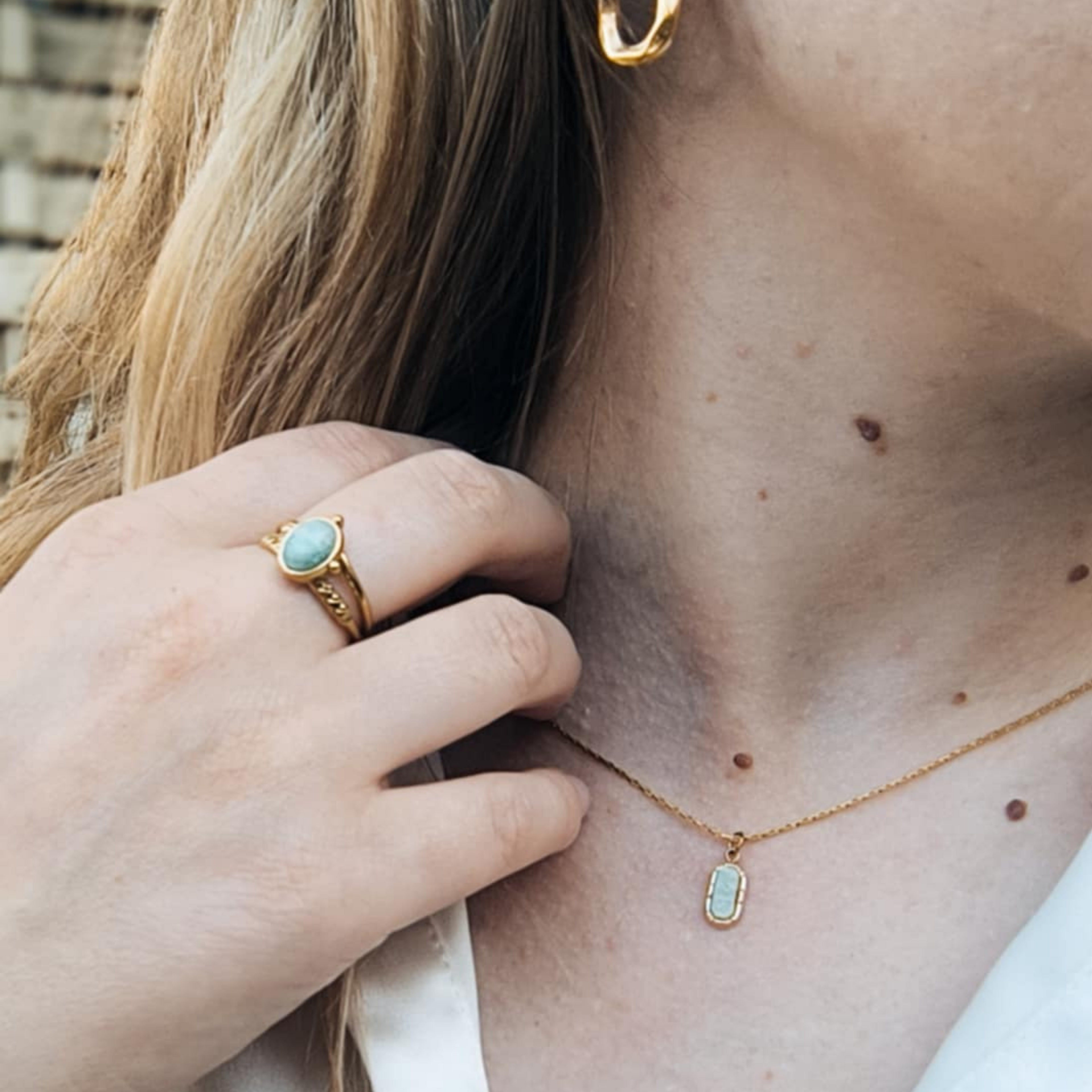 Collier en pierre naturelle & acier inoxydable – Amazonite, Nacre, Rhodonite, Pierre africaine