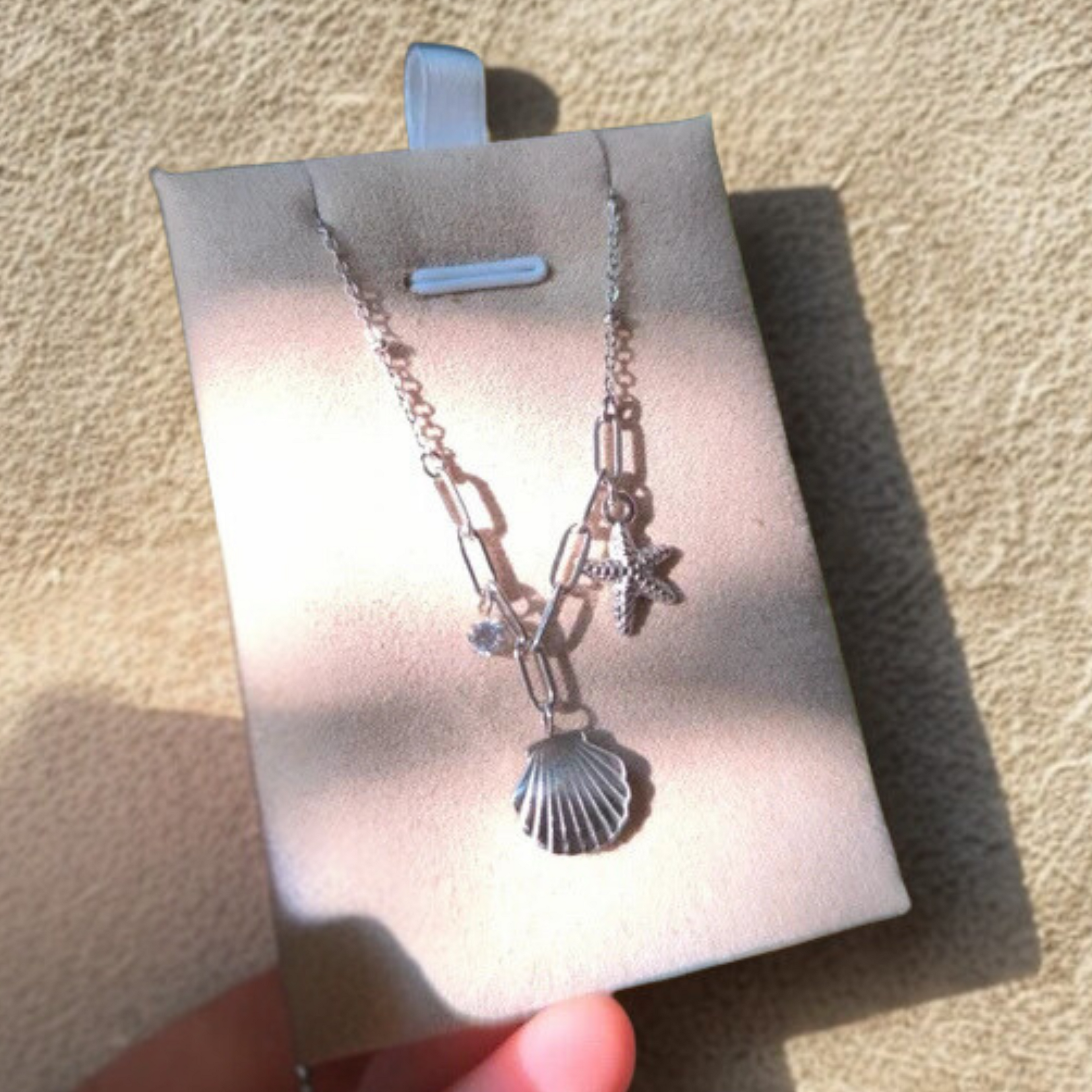 Collier acier inoxydable avec breloques étoile coquillage diamant argenté