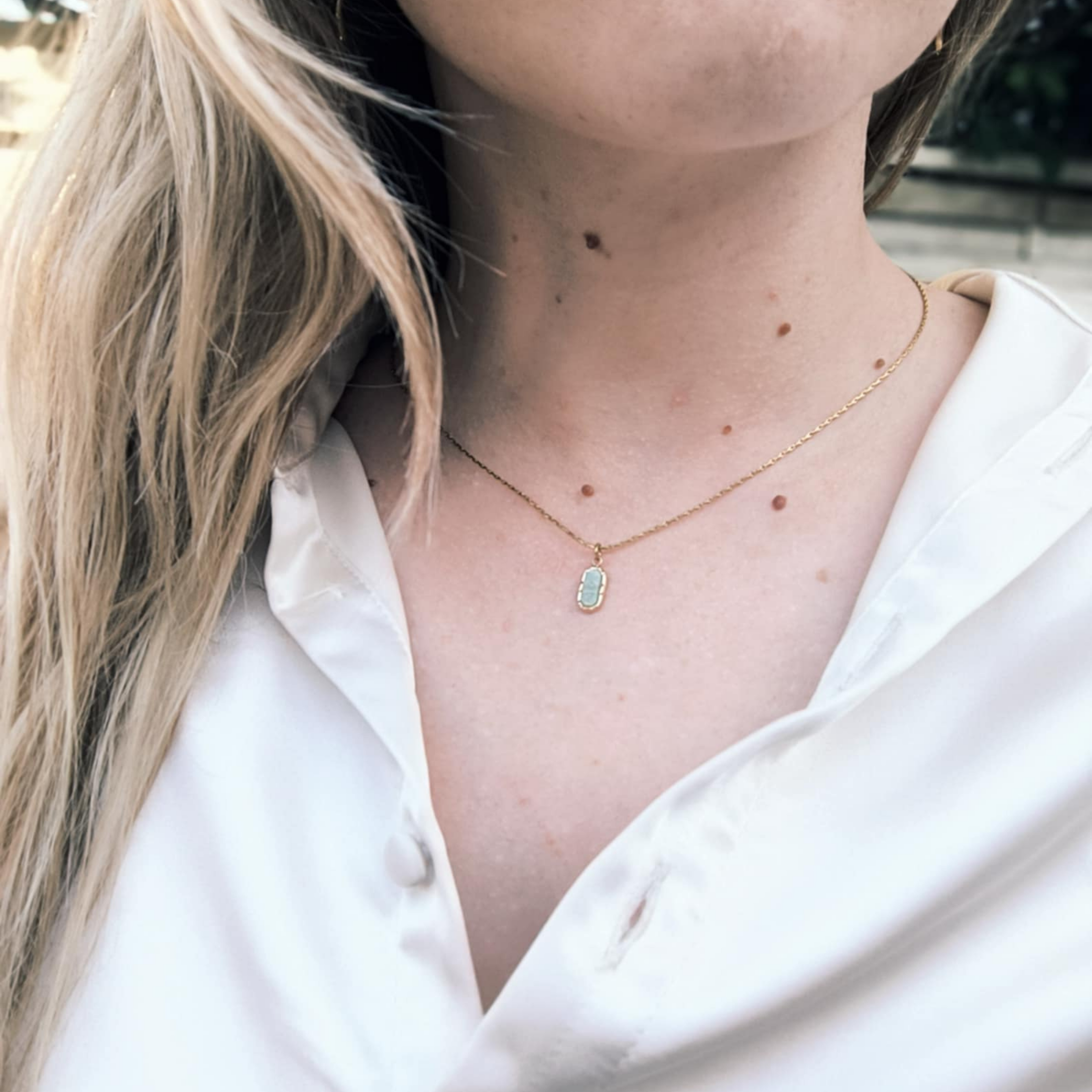Collier en pierre naturelle & acier inoxydable – Amazonite, Nacre, Rhodonite, Pierre africaine