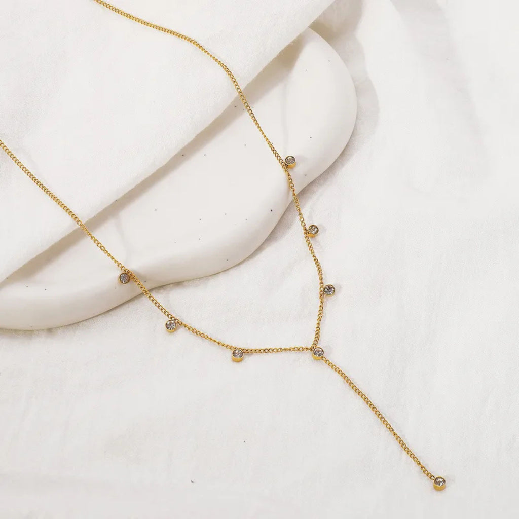 Collier en Y en Acier Inoxydable avec Strass