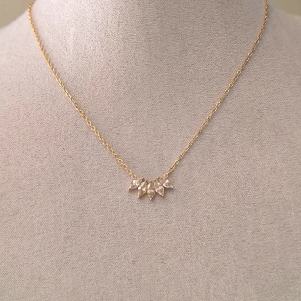 Collier fin en acier inoxydable – 5 pétales de zircons doré ou argenté