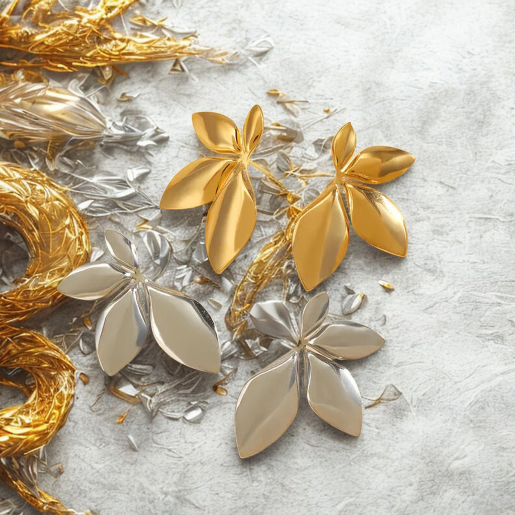 Boucles d’Oreilles Demi-Fleur en Acier Inoxydable – Argenté ou Doré