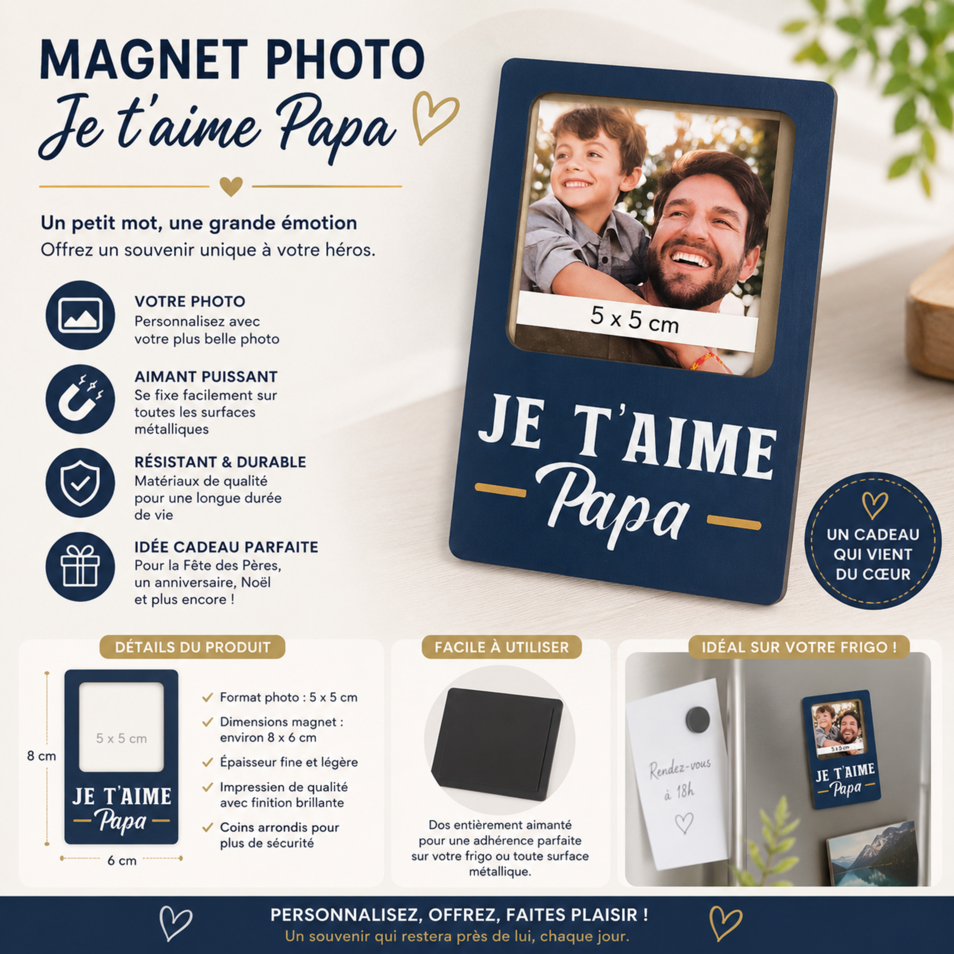 Magnet Photo Personnalisé – Je t’aime Papa