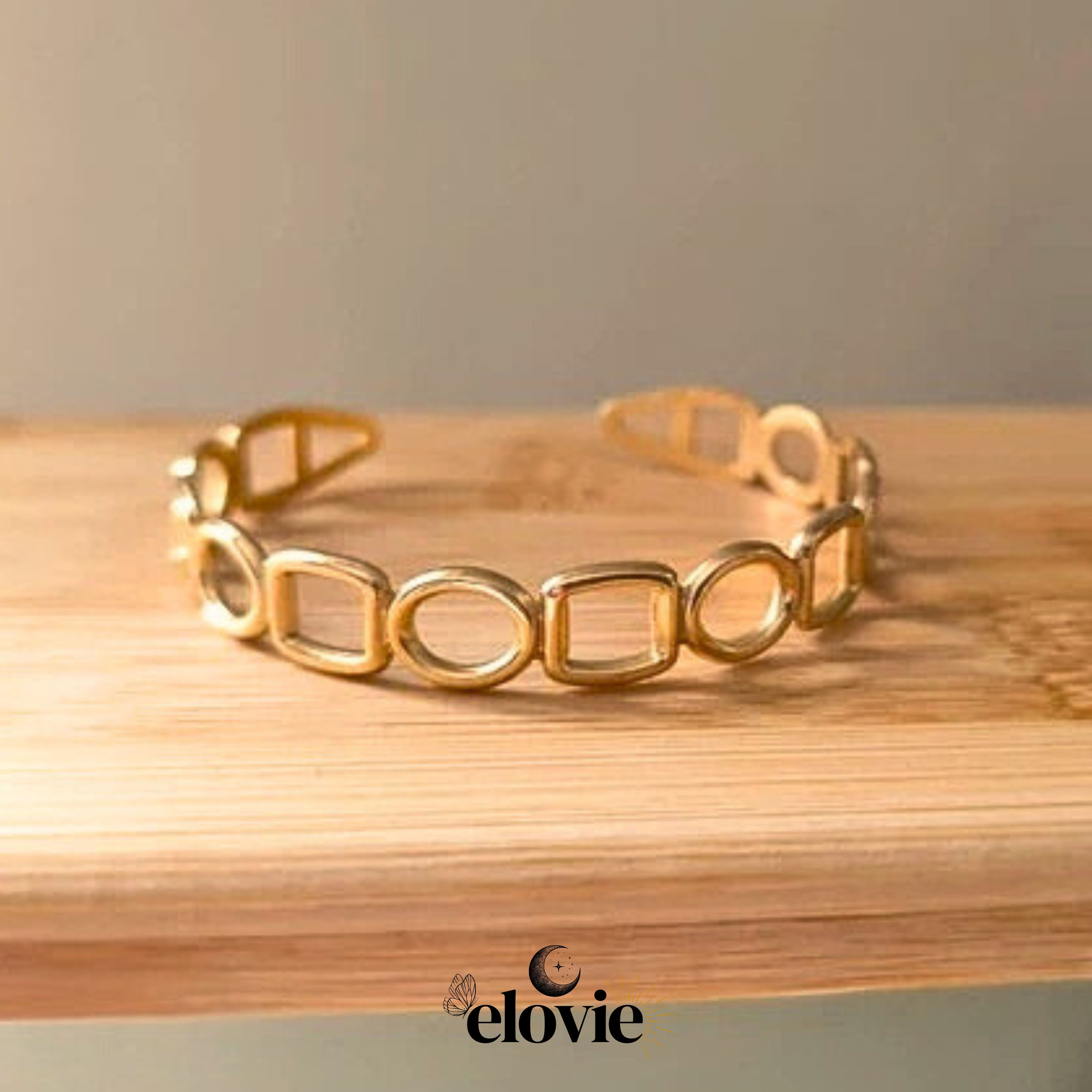 Jonc réglable en acier inoxydable – Design alterné carré & ovale